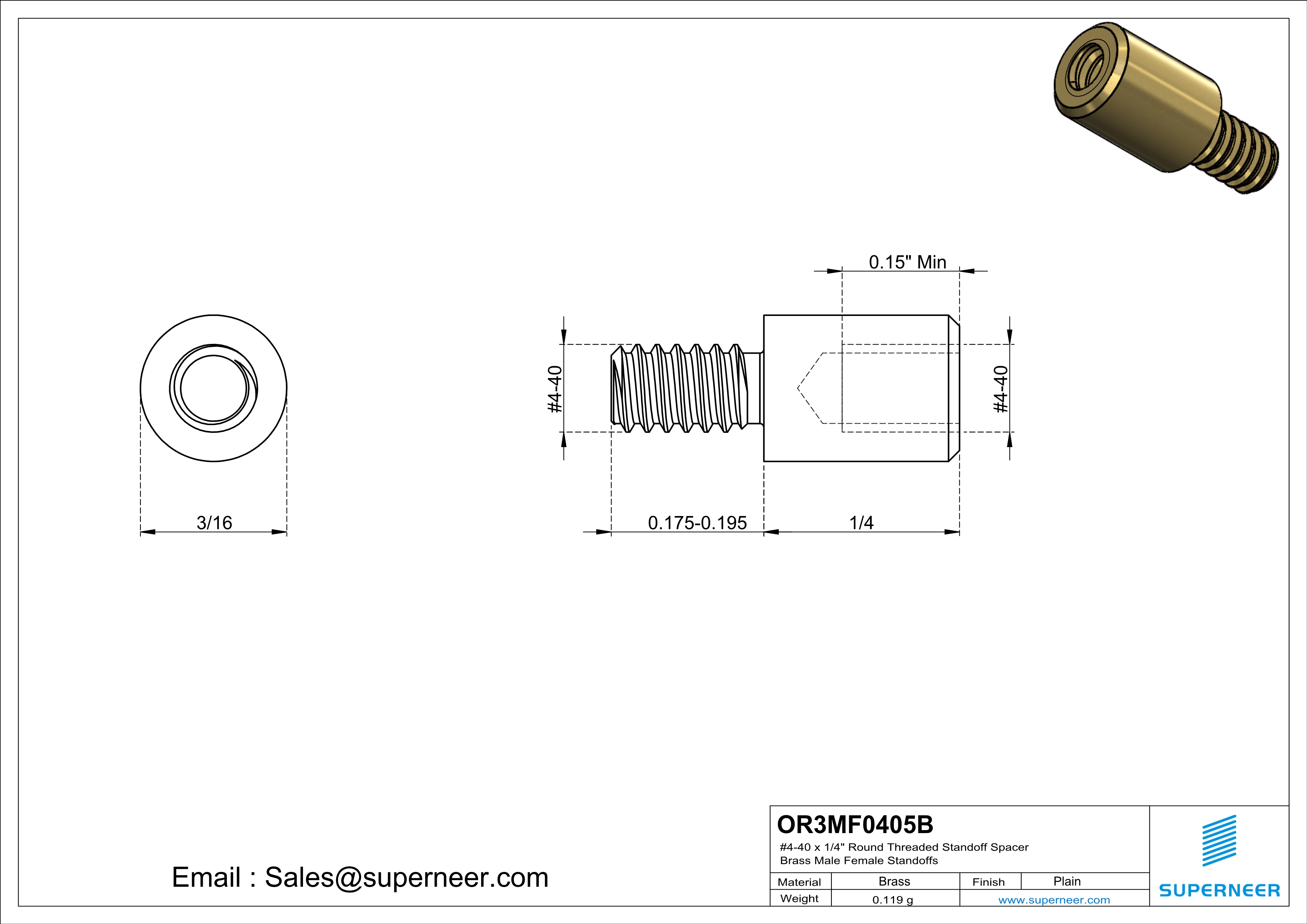 4-40 x 1/4" Round Threaded Standoff Spacer Brass Male Female Standoffs