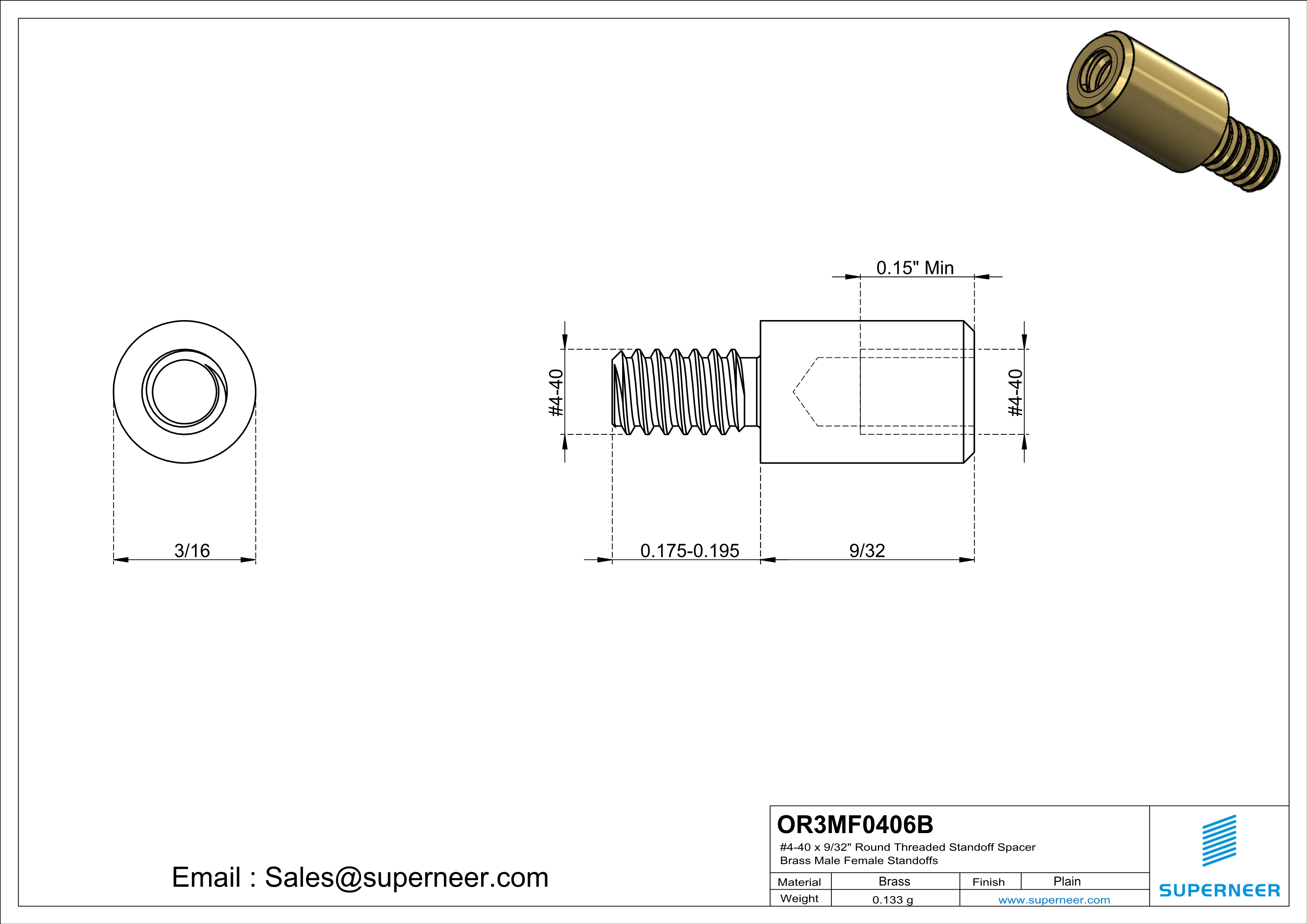 4-40 x 9/32" Round Threaded Standoff Spacer Brass Male Female Standoffs