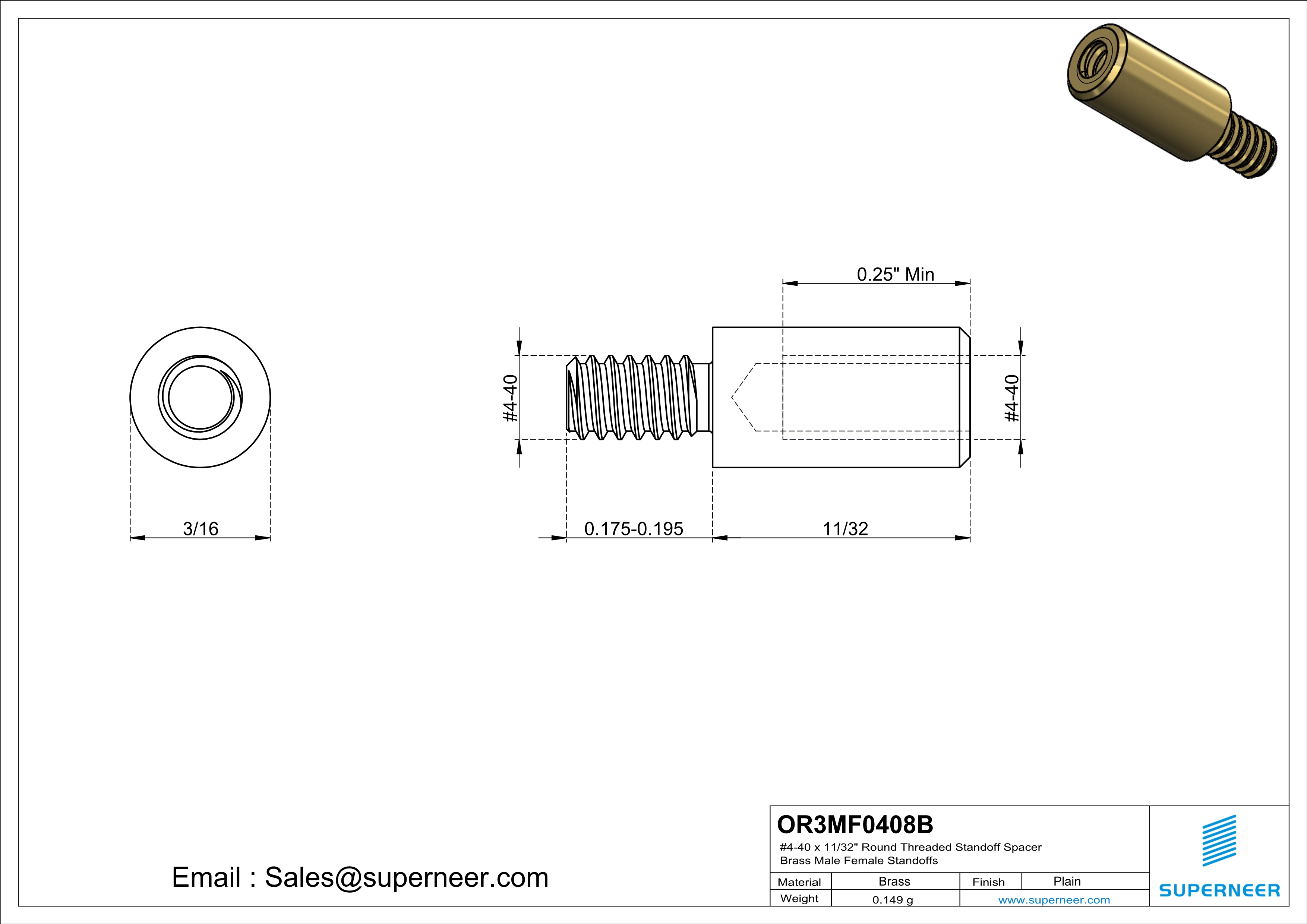 4-40 x 11/32"  Round Threaded Standoff Spacer Brass Male Female Standoffs