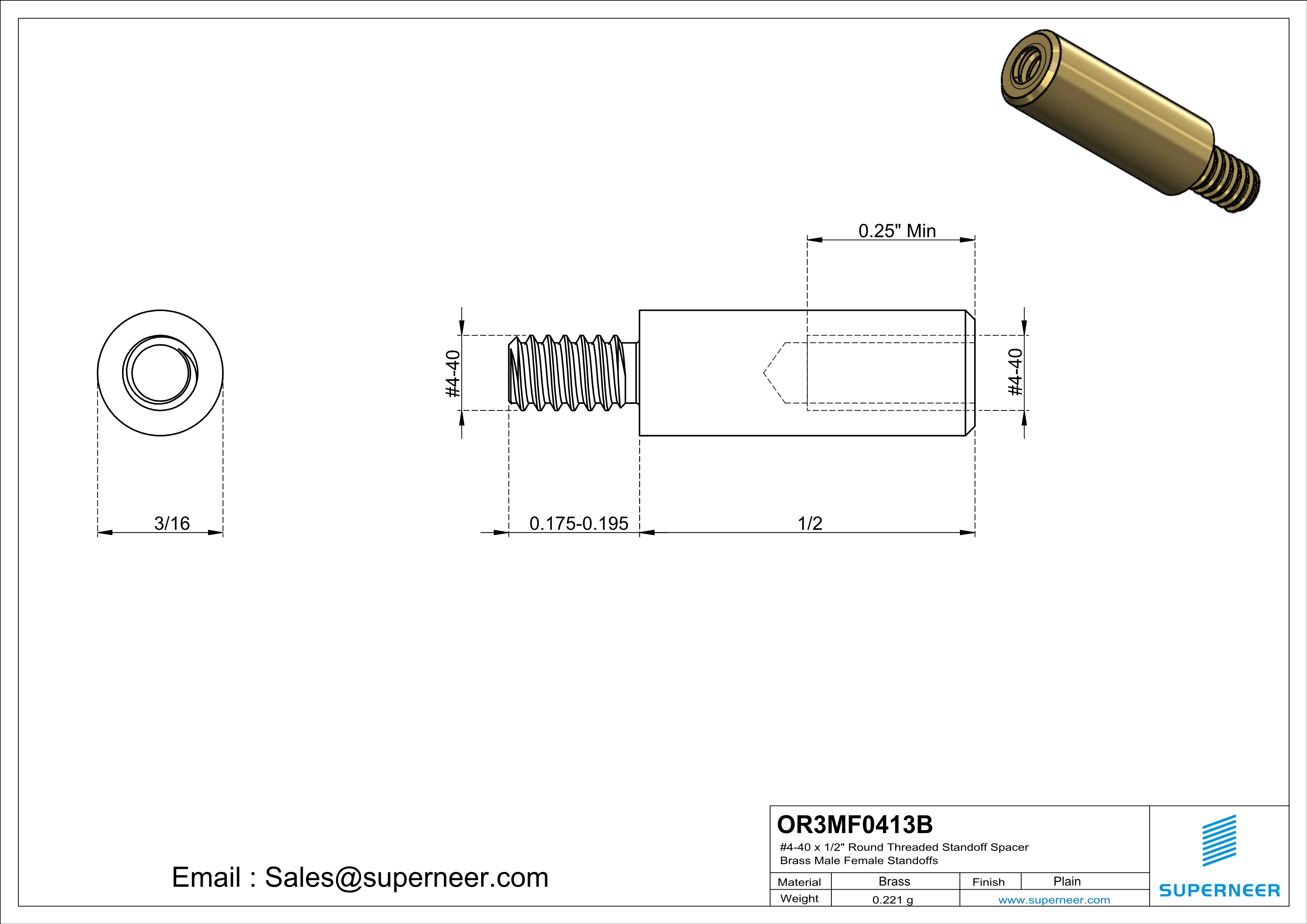 4-40 x 1/2" Round Threaded Standoff Spacer Brass Male Female Standoffs