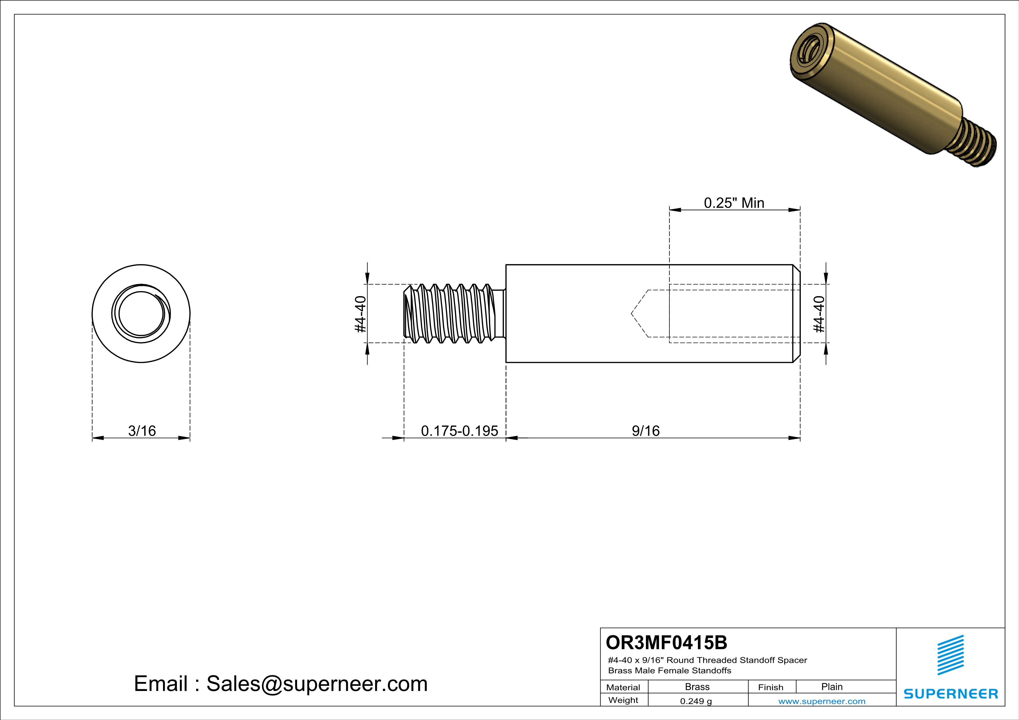 4-40 x 9/16" Round Threaded Standoff Spacer Brass Male Female Standoffs