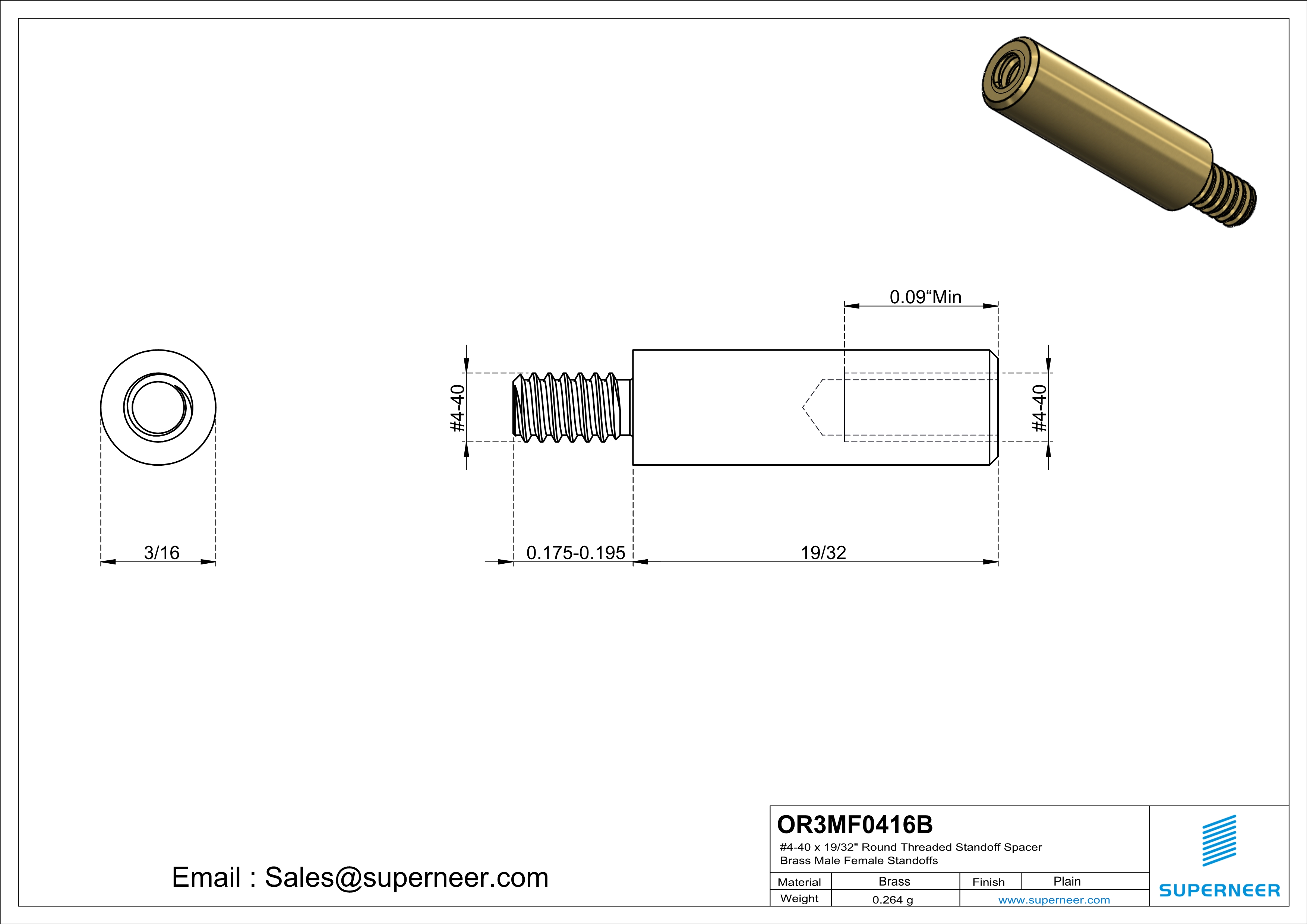 4-40 x 19/32" Round Threaded Standoff Spacer Brass Male Female Standoffs