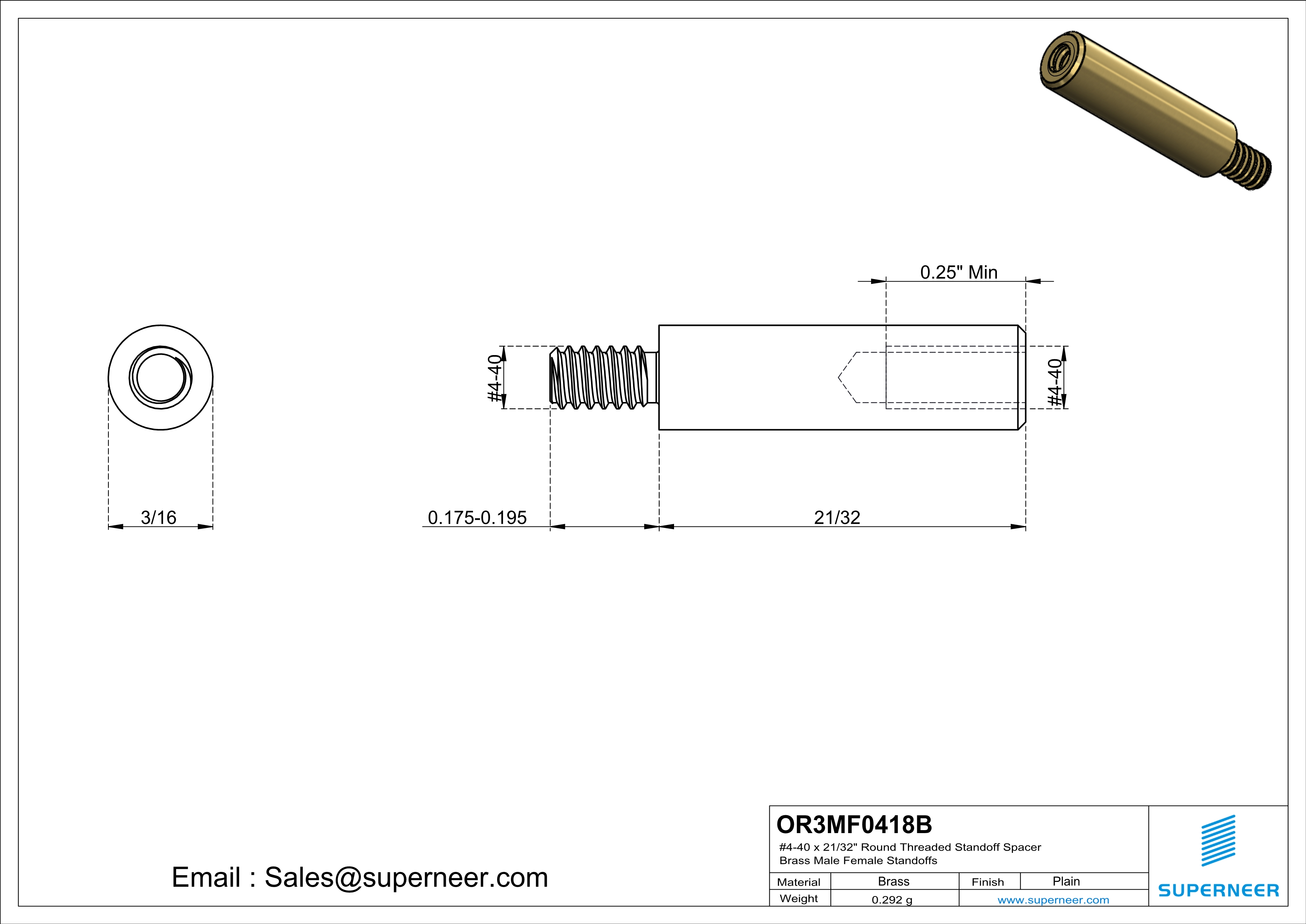 4-40 x 21/32" Round Threaded Standoff Spacer Brass Male Female Standoffs