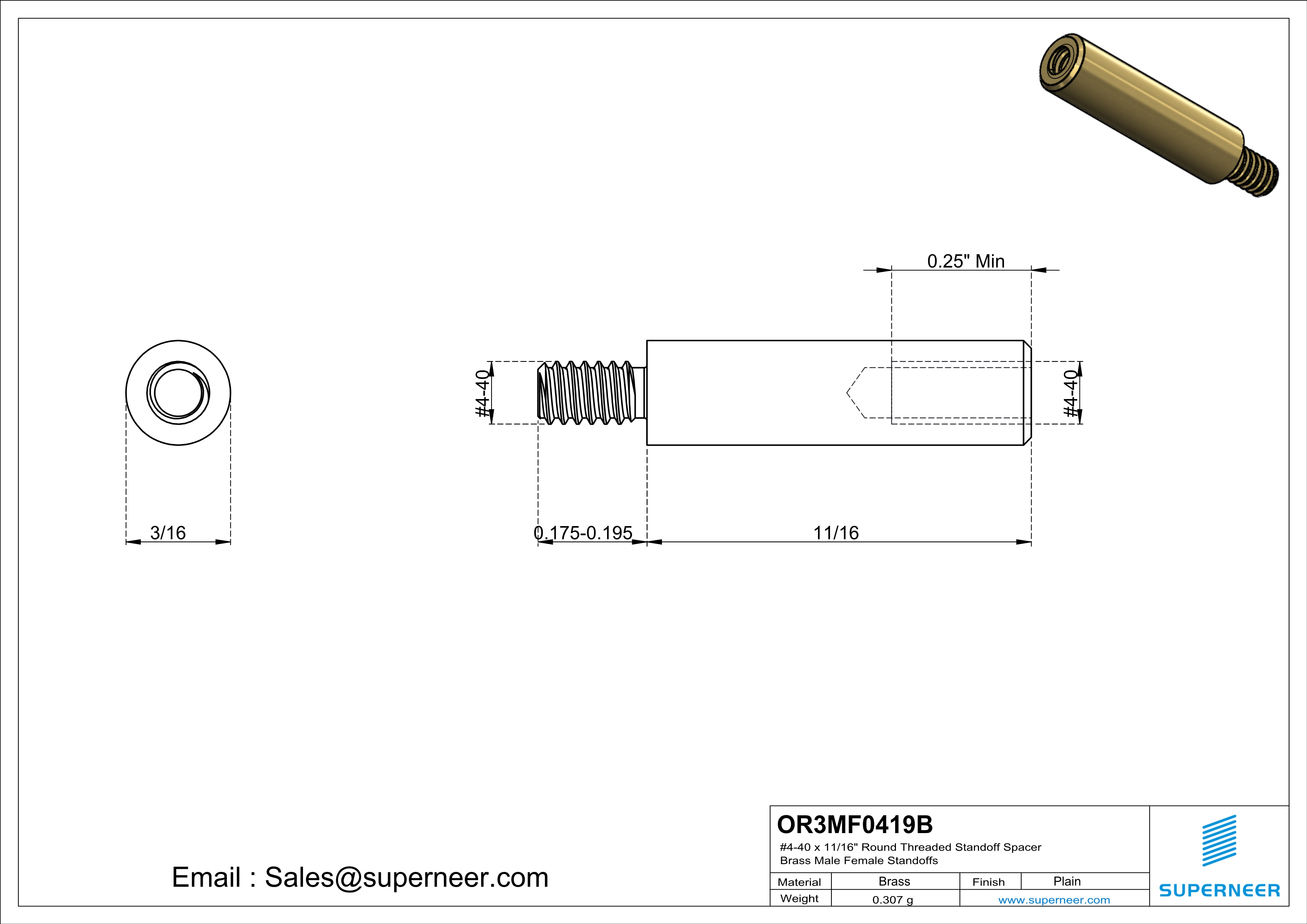 4-40 x 11/16" Round Threaded Standoff Spacer Brass Male Female Standoffs