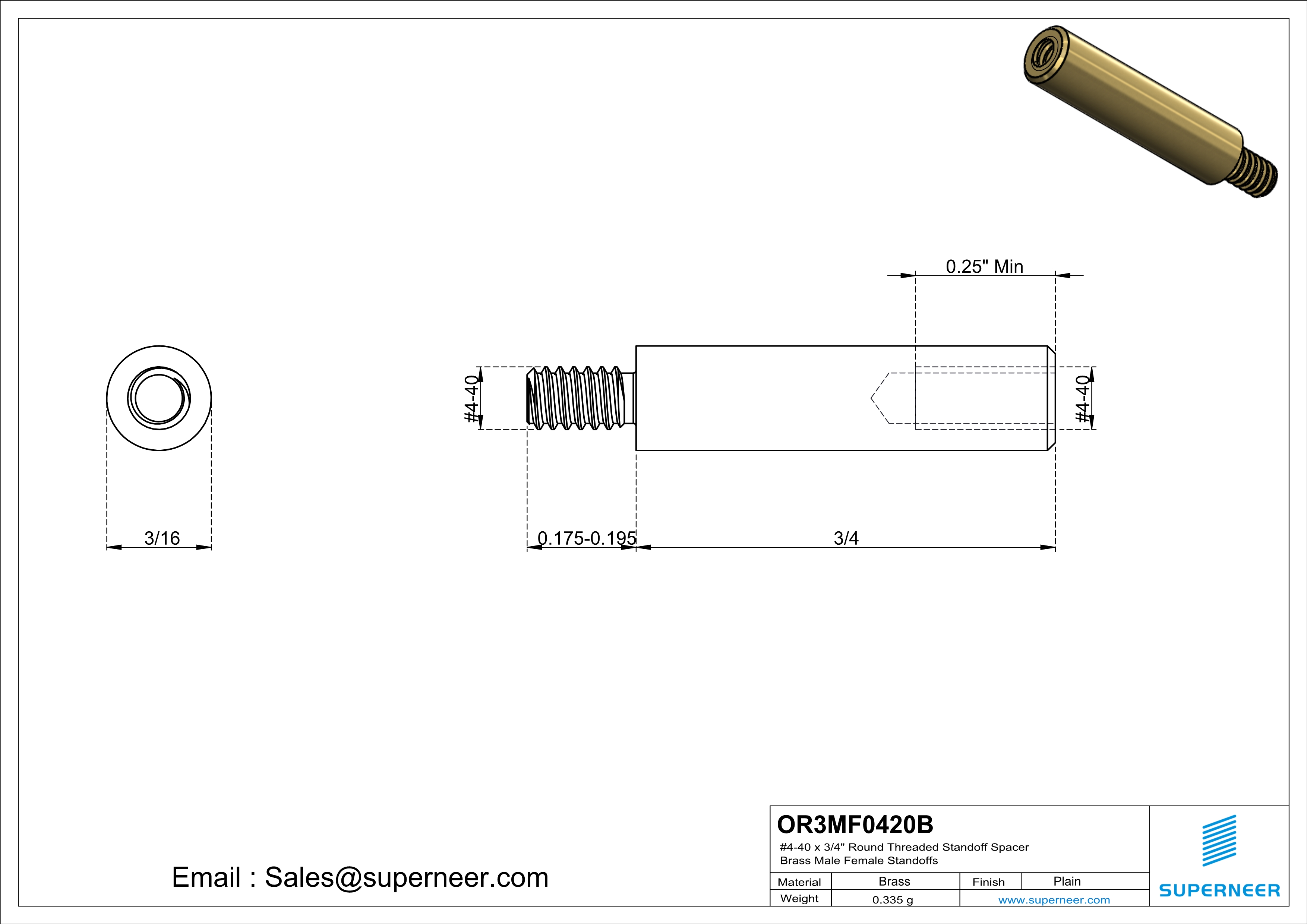 4-40 x 3/4" Round Threaded Standoff Spacer Brass Male Female Standoffs