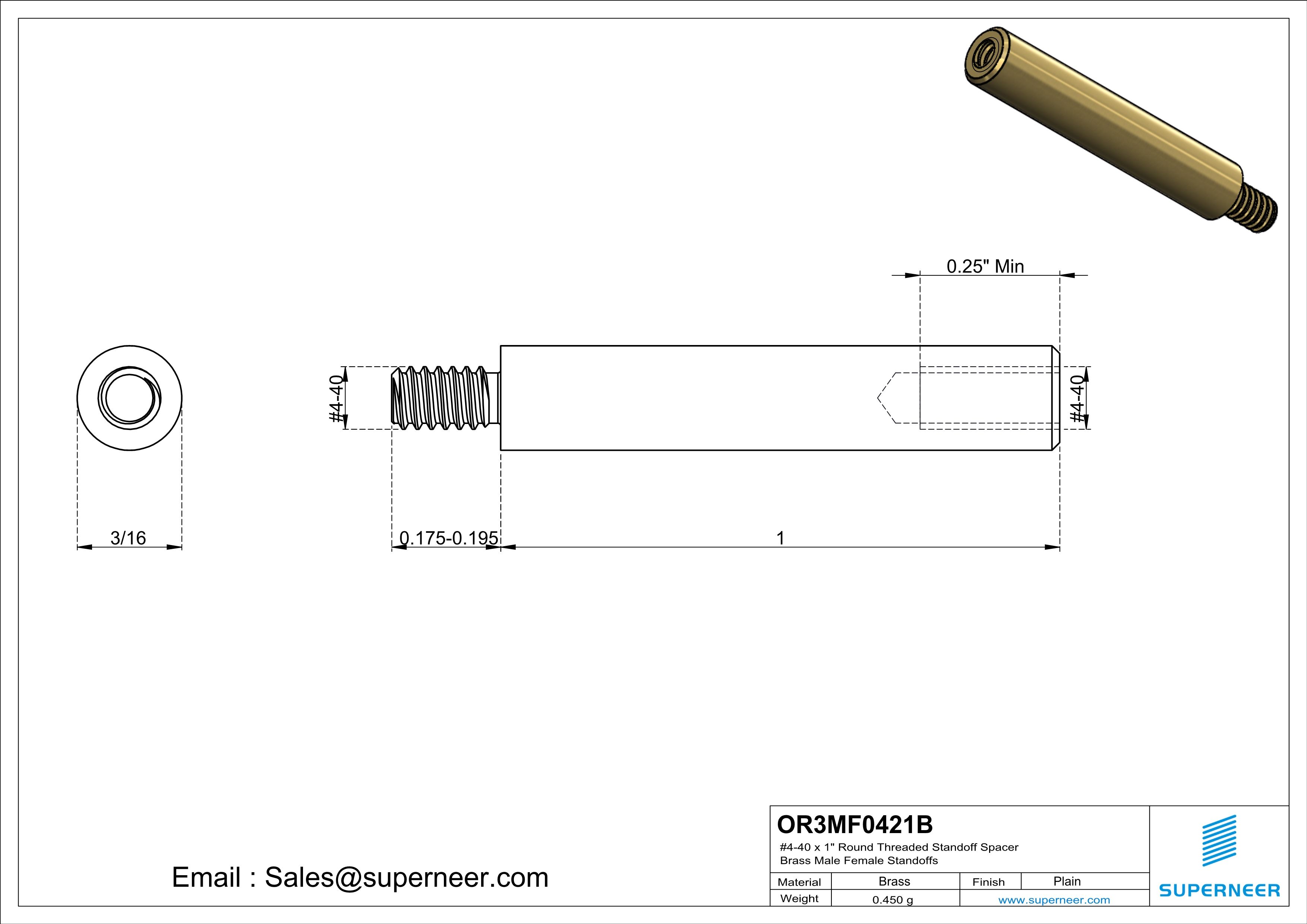 4-40 x 1" Round Threaded Standoff Spacer Brass Male Female Standoffs