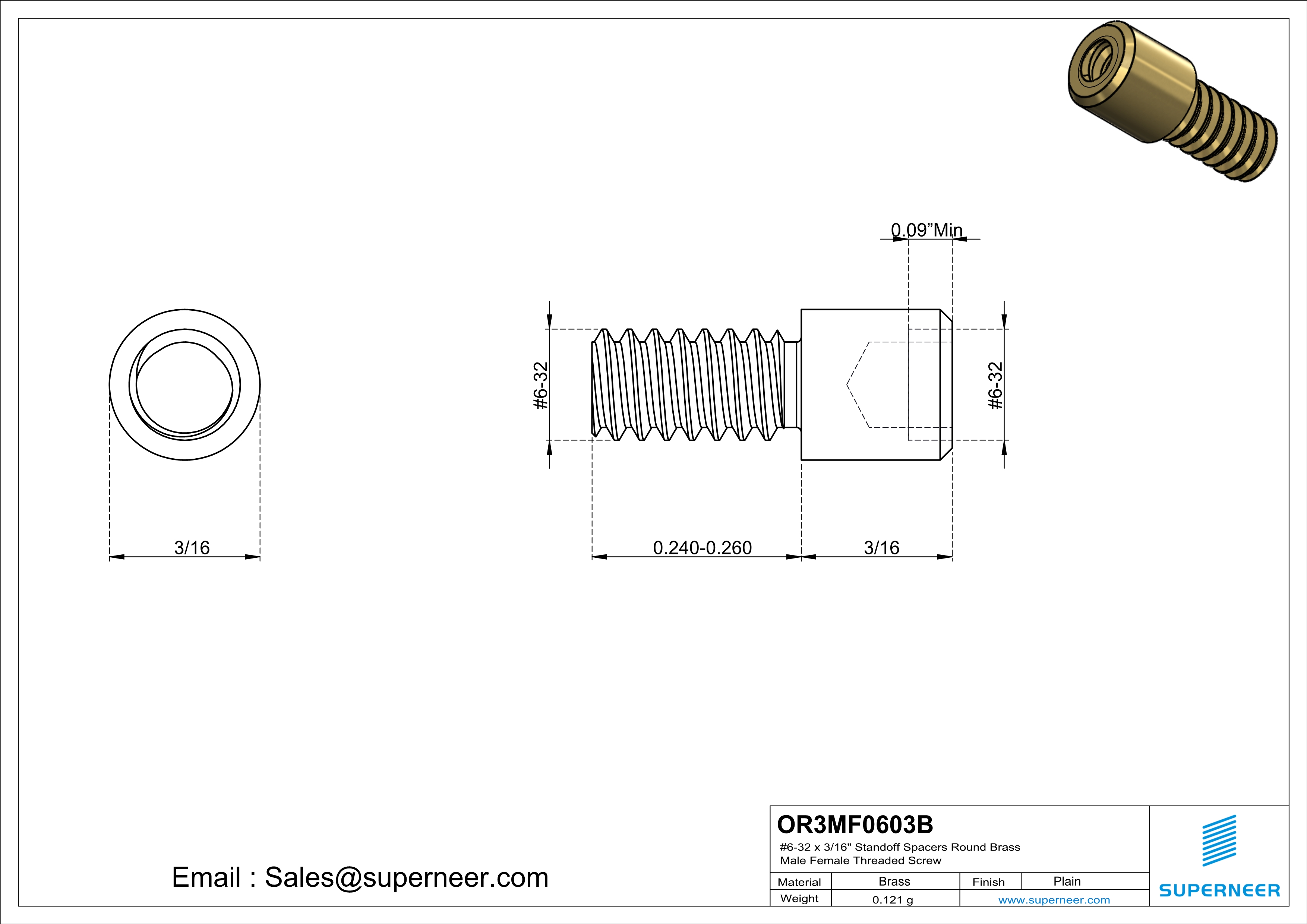 6-32 x 3/16" Standoff Spacers Round Brass Male Female Threaded Screw