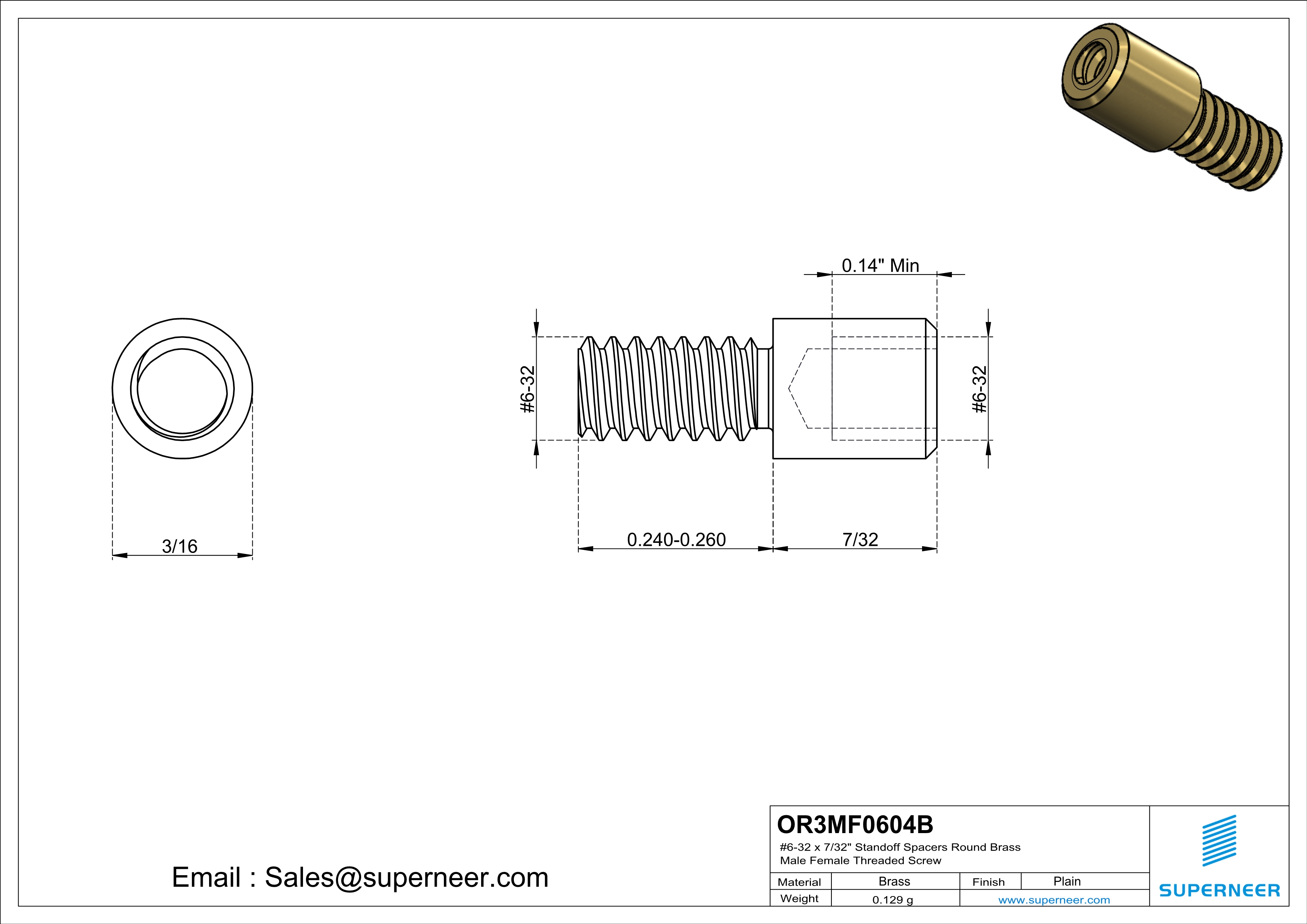 6-32 x 7/32" Standoff Spacers Round Brass Male Female Threaded Screw