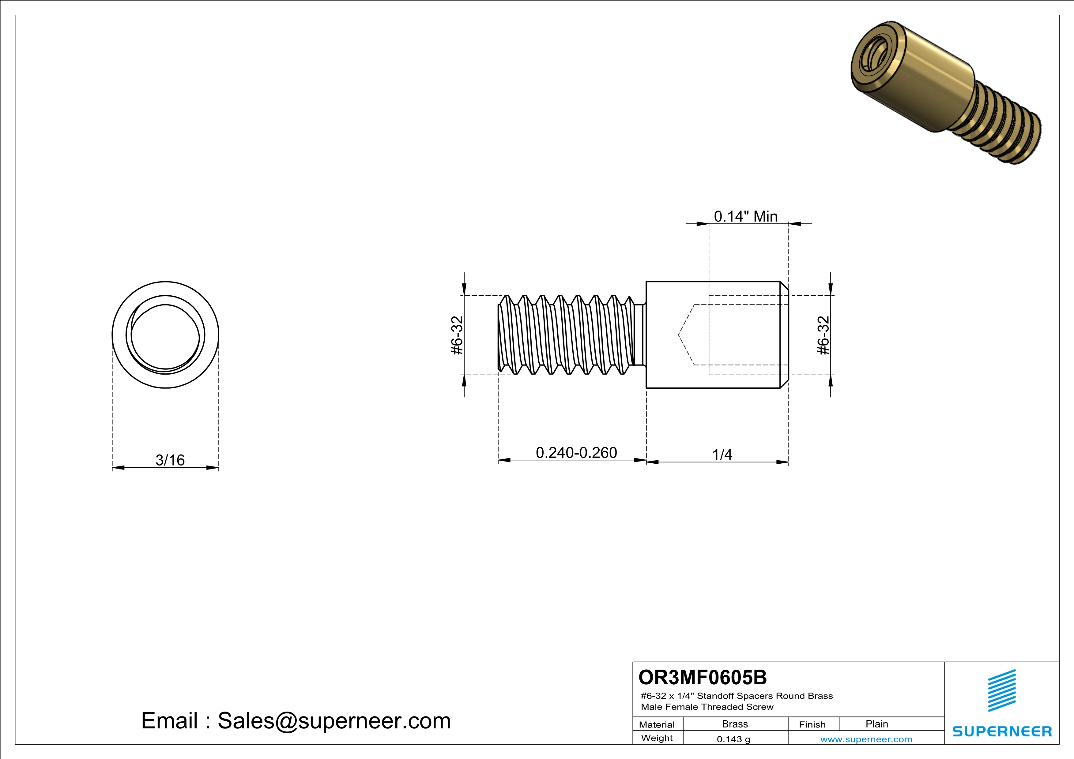 6-32 x 1/4" Standoff Spacers Round Brass Male Female Threaded Screw