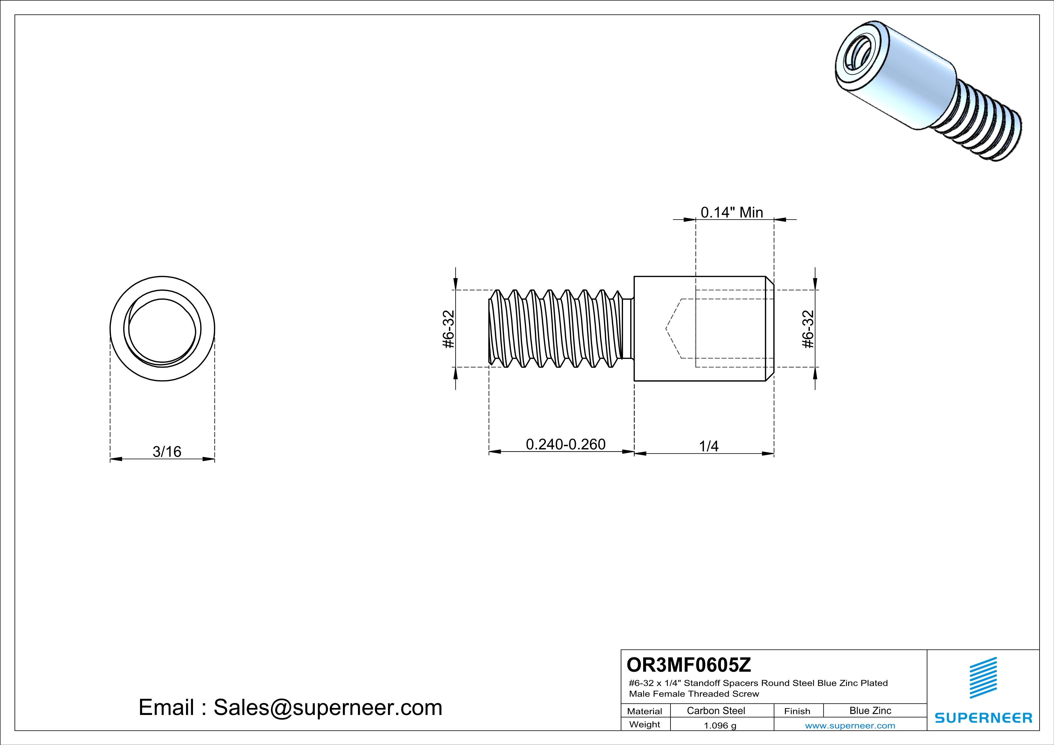 6-32 x 1/4" Standoff Spacers Round Steel Blue Zinc Plated Male Female Threaded Screw