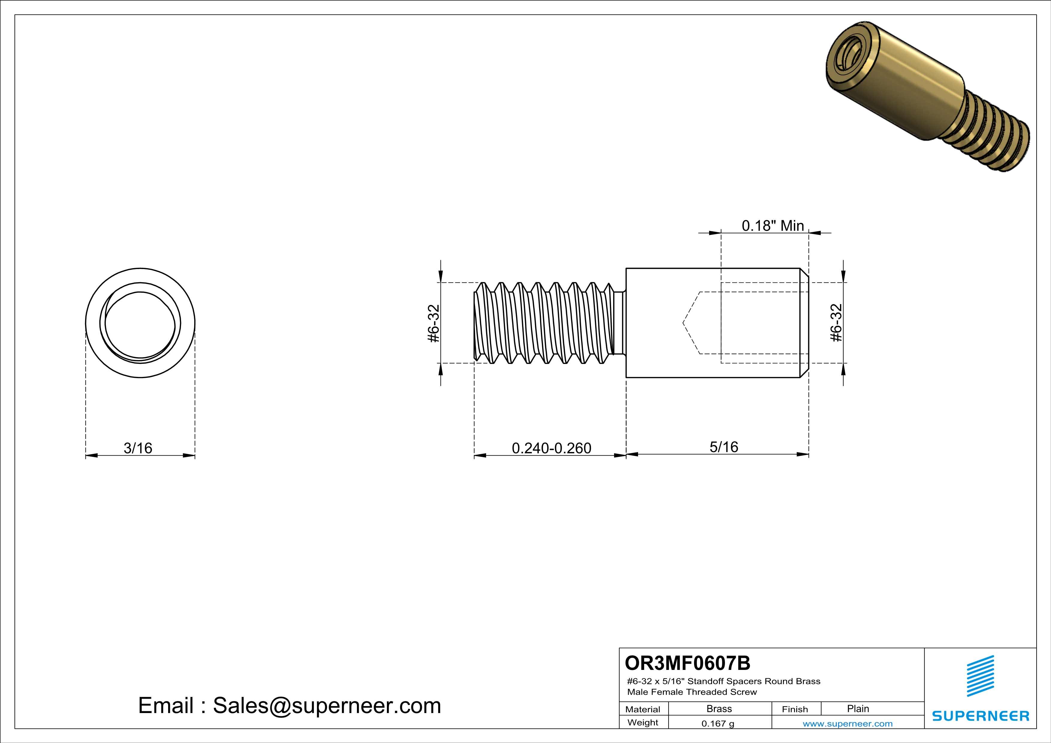 6-32 x 5/16" Standoff Spacers Round Brass Male Female Threaded Screw