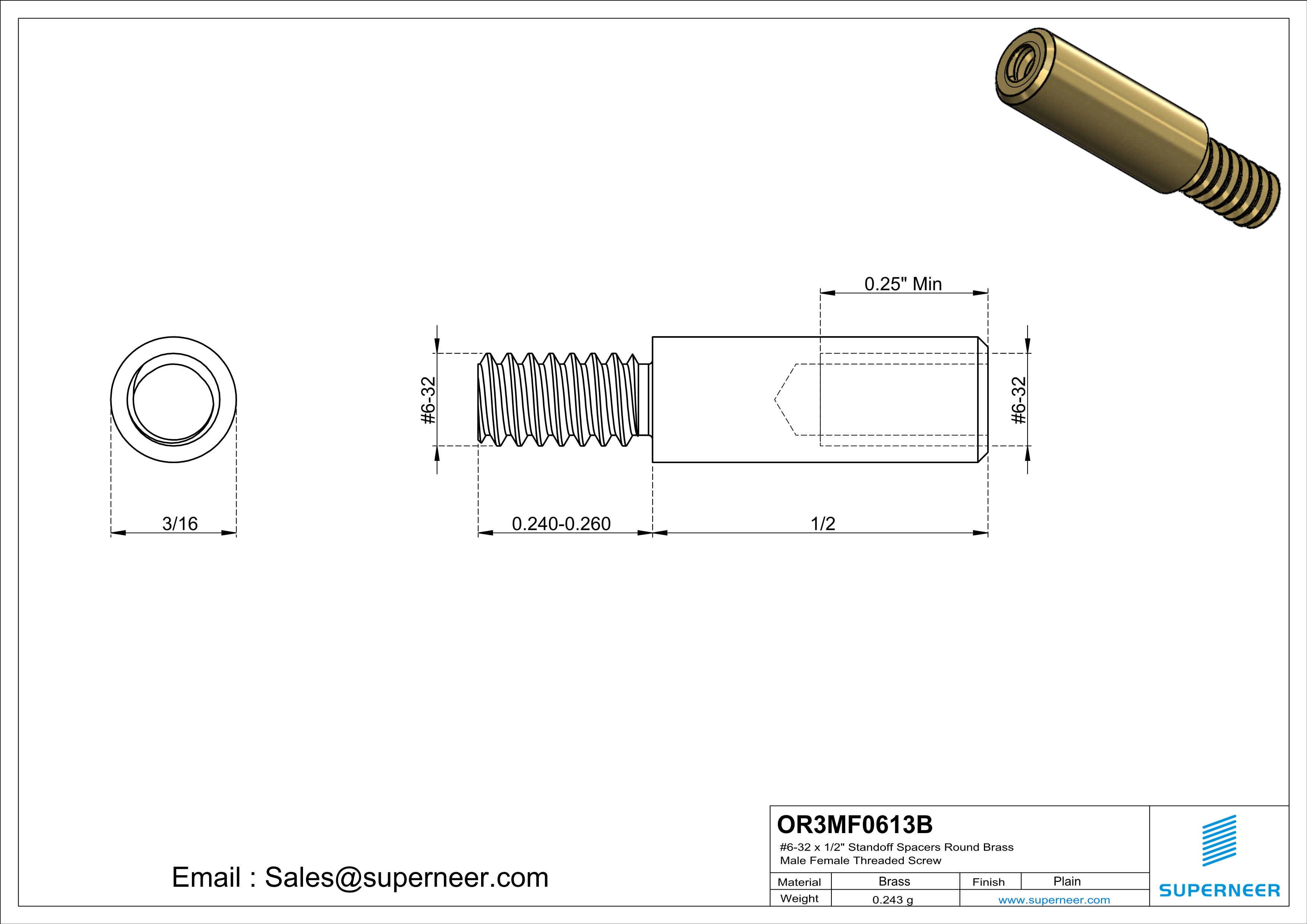 6-32 x 1/2" Standoff Spacers Round Brass Male Female Threaded Screw