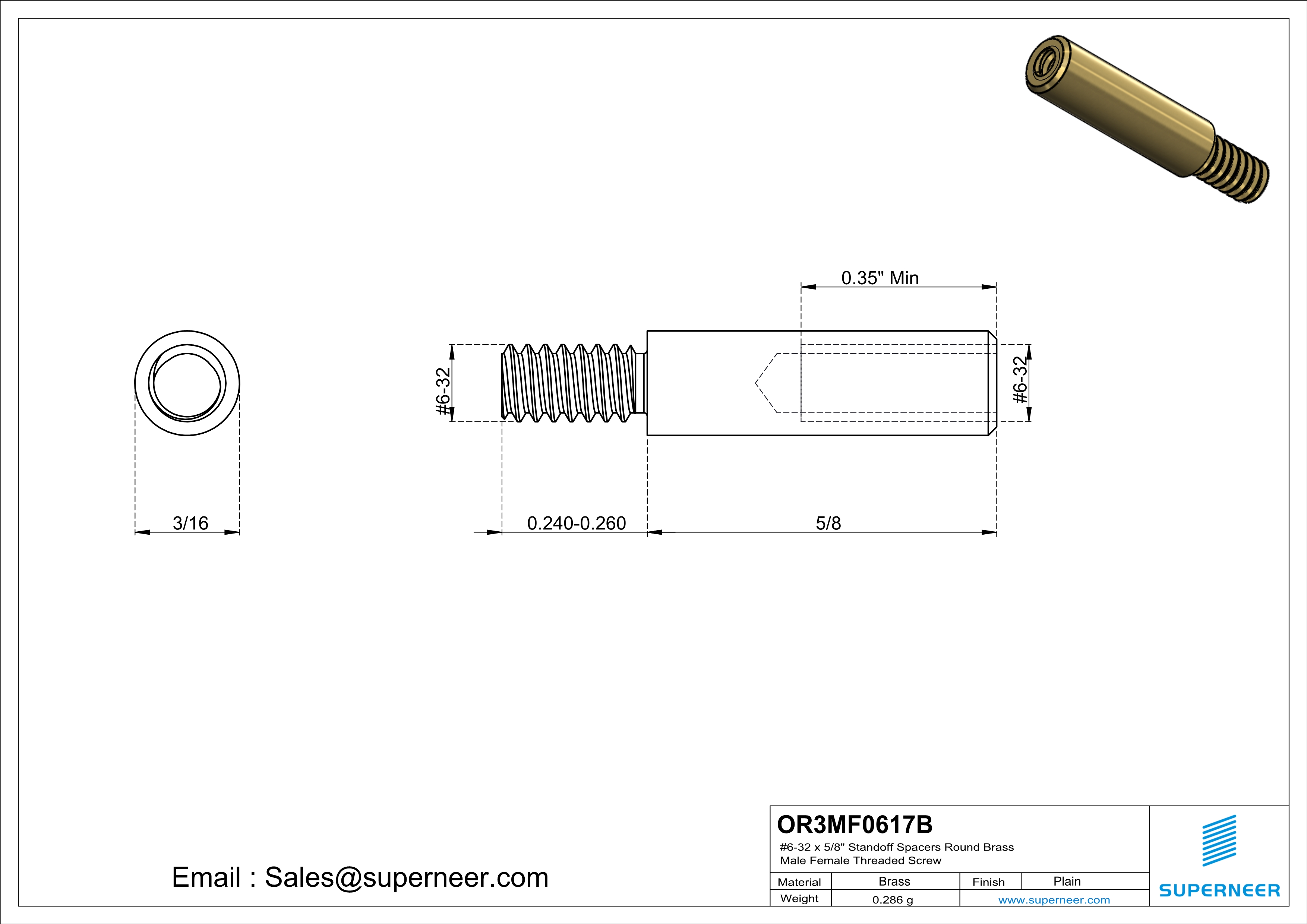 6-32 x 5/8" Standoff Spacers Round Brass Male Female Threaded Screw