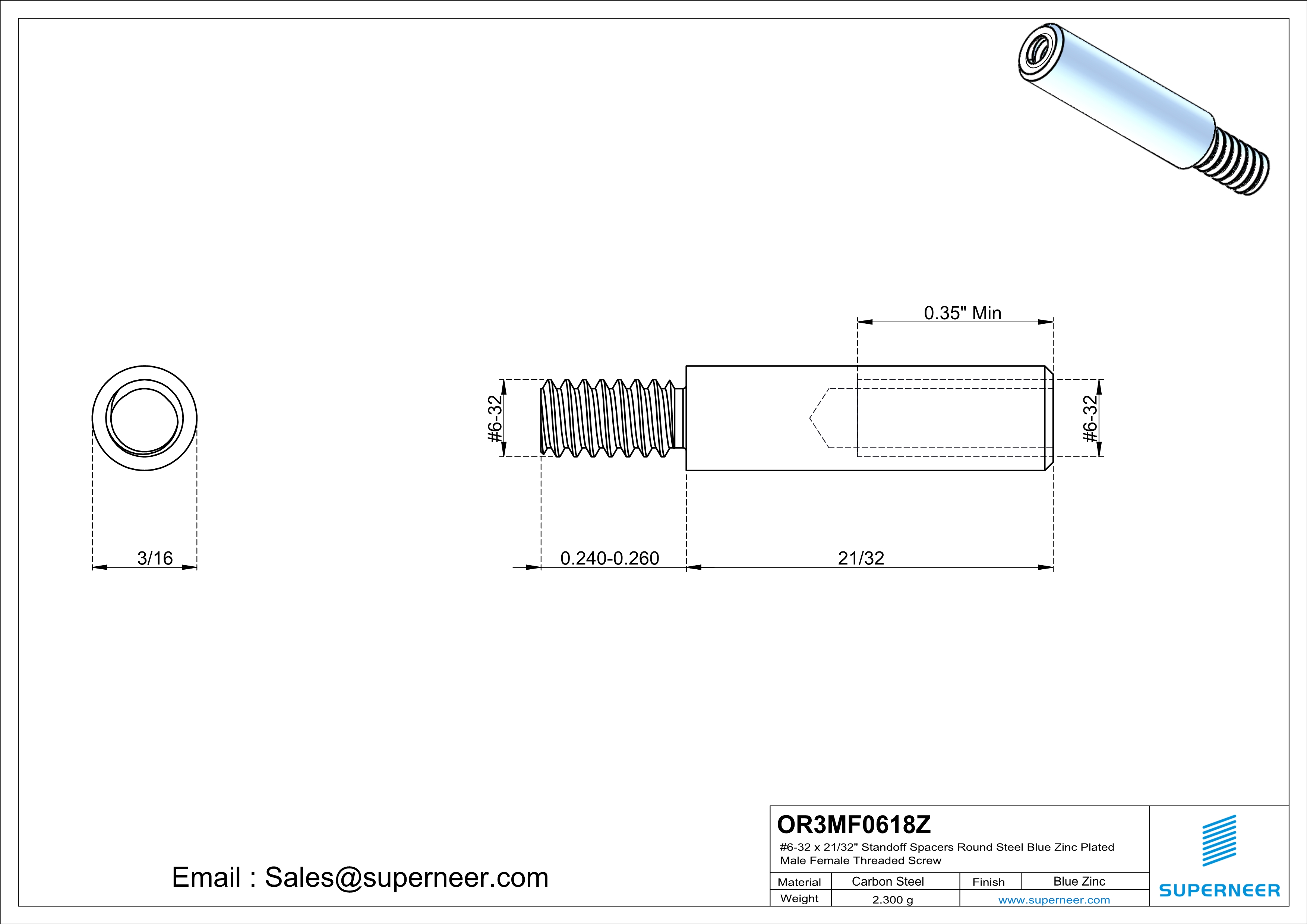 6-32 x 21/32" Standoff Spacers Round Steel Blue Zinc Plated Male Female Threaded Screw