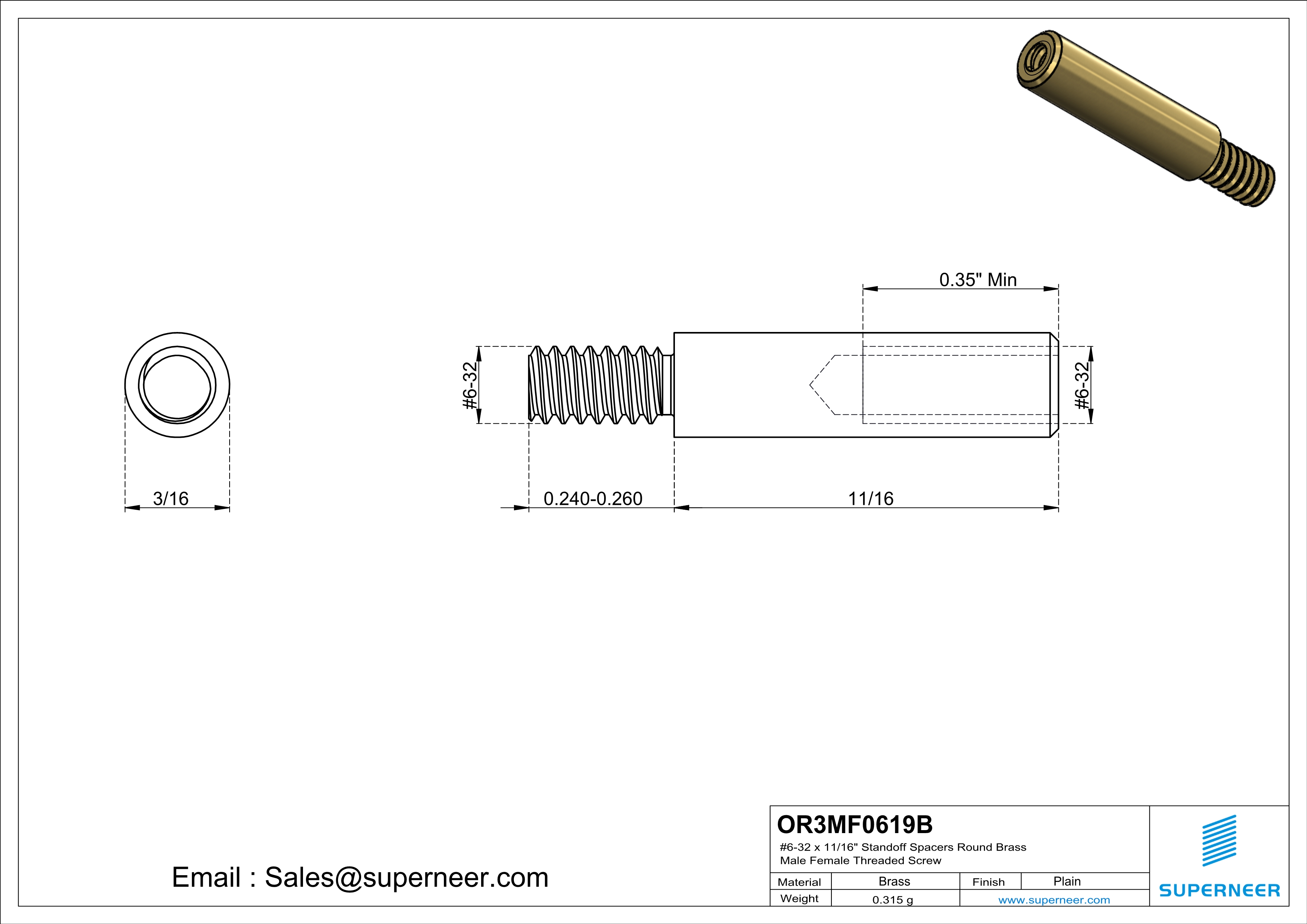 6-32 x 11/16" Standoff Spacers Round Brass Male Female Threaded Screw