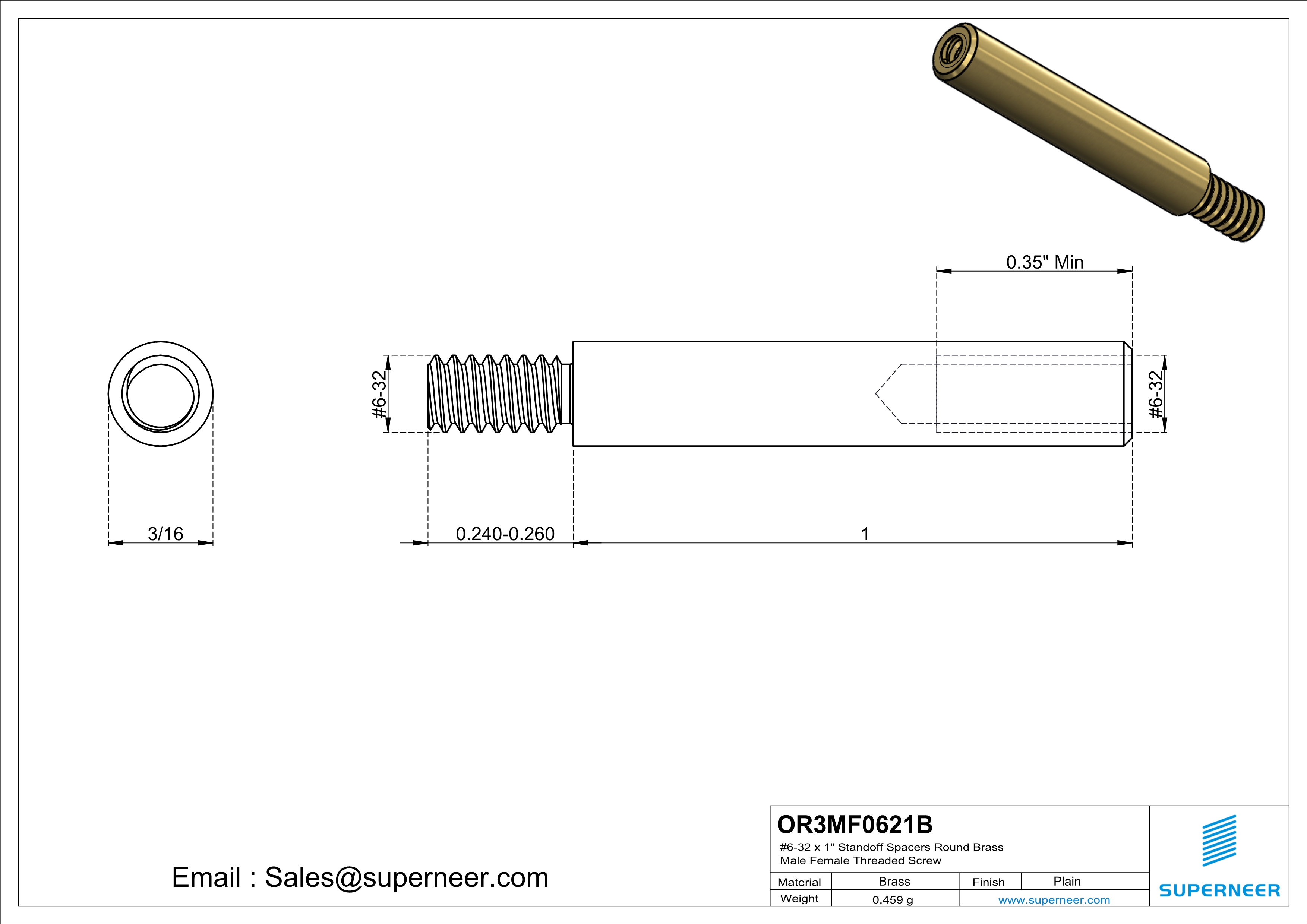 6-32 x 1" Standoff Spacers Round Brass Male Female Threaded Screw