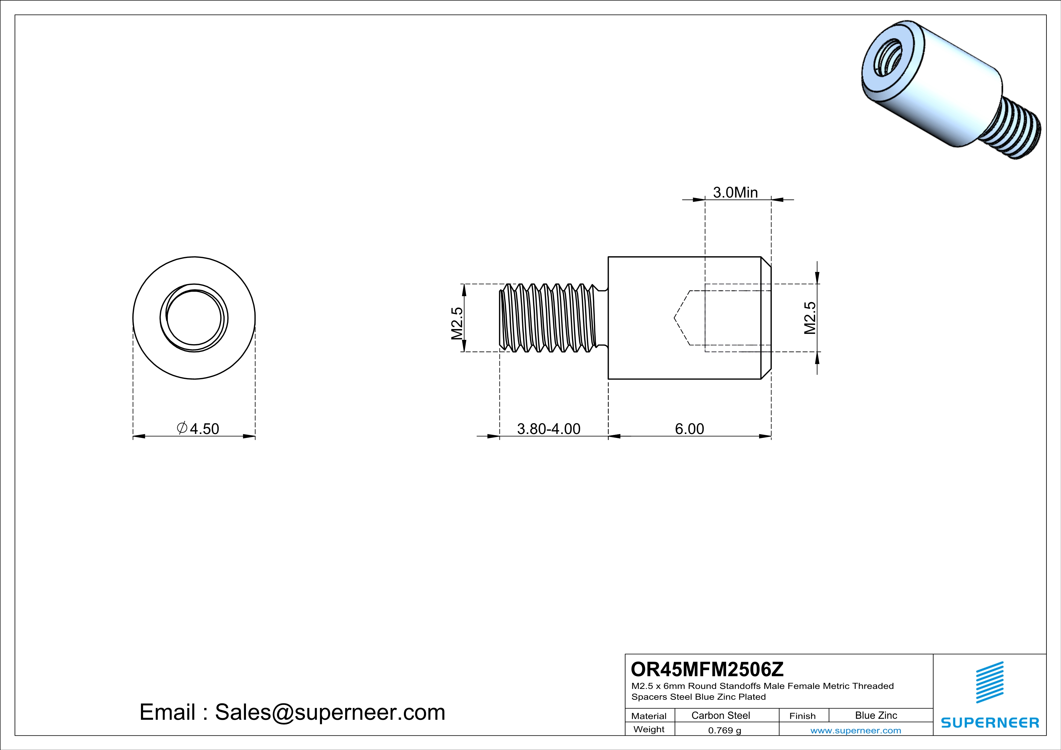 M2.5 x 6mm Round Standoffs Male Female Metric Threaded Spacers