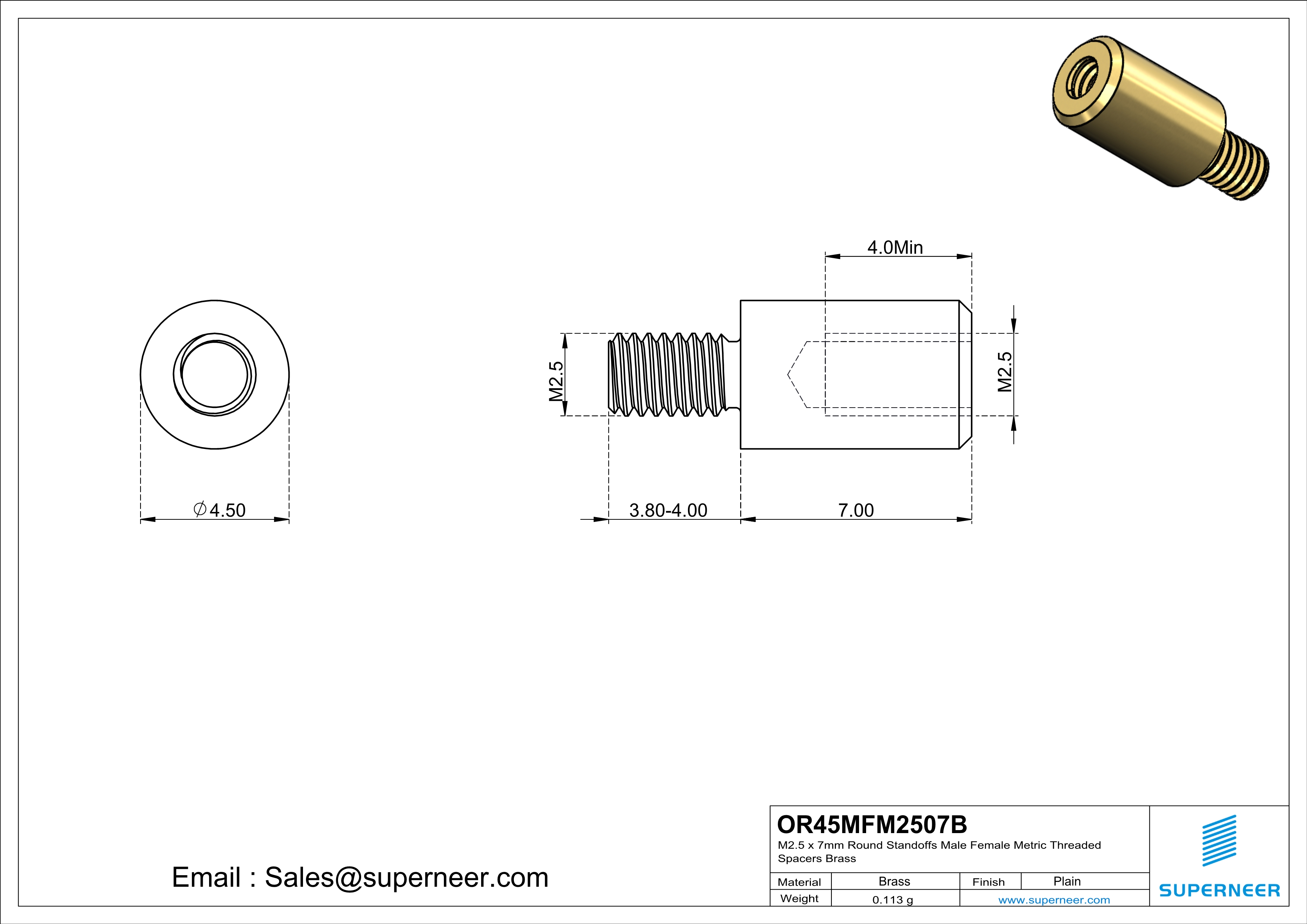 M2.5 x 7mm Round Standoffs Male Female Metric Threaded Spacers