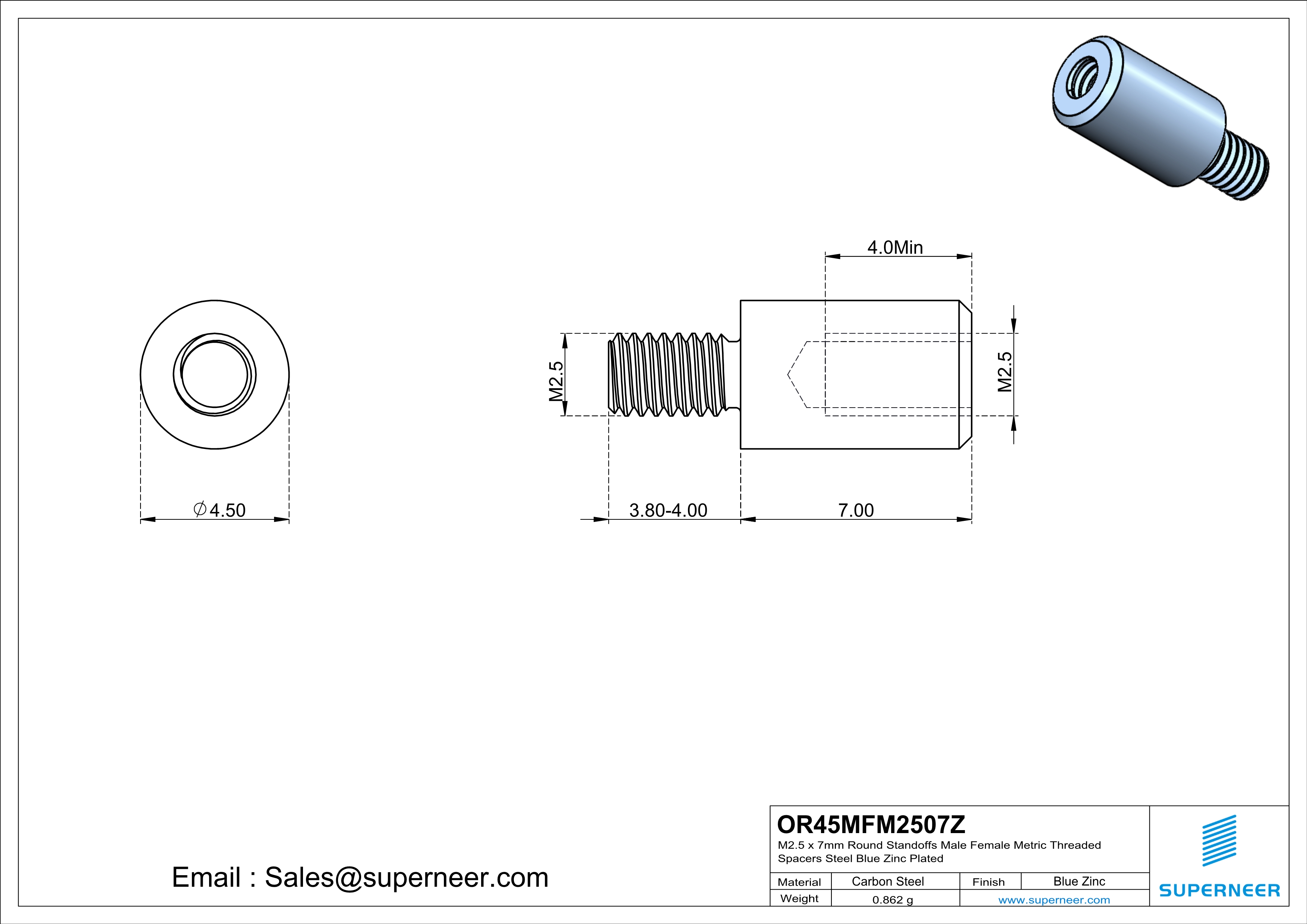 M2.5 x 7mm Round Standoffs Male Female Metric Threaded Spacers