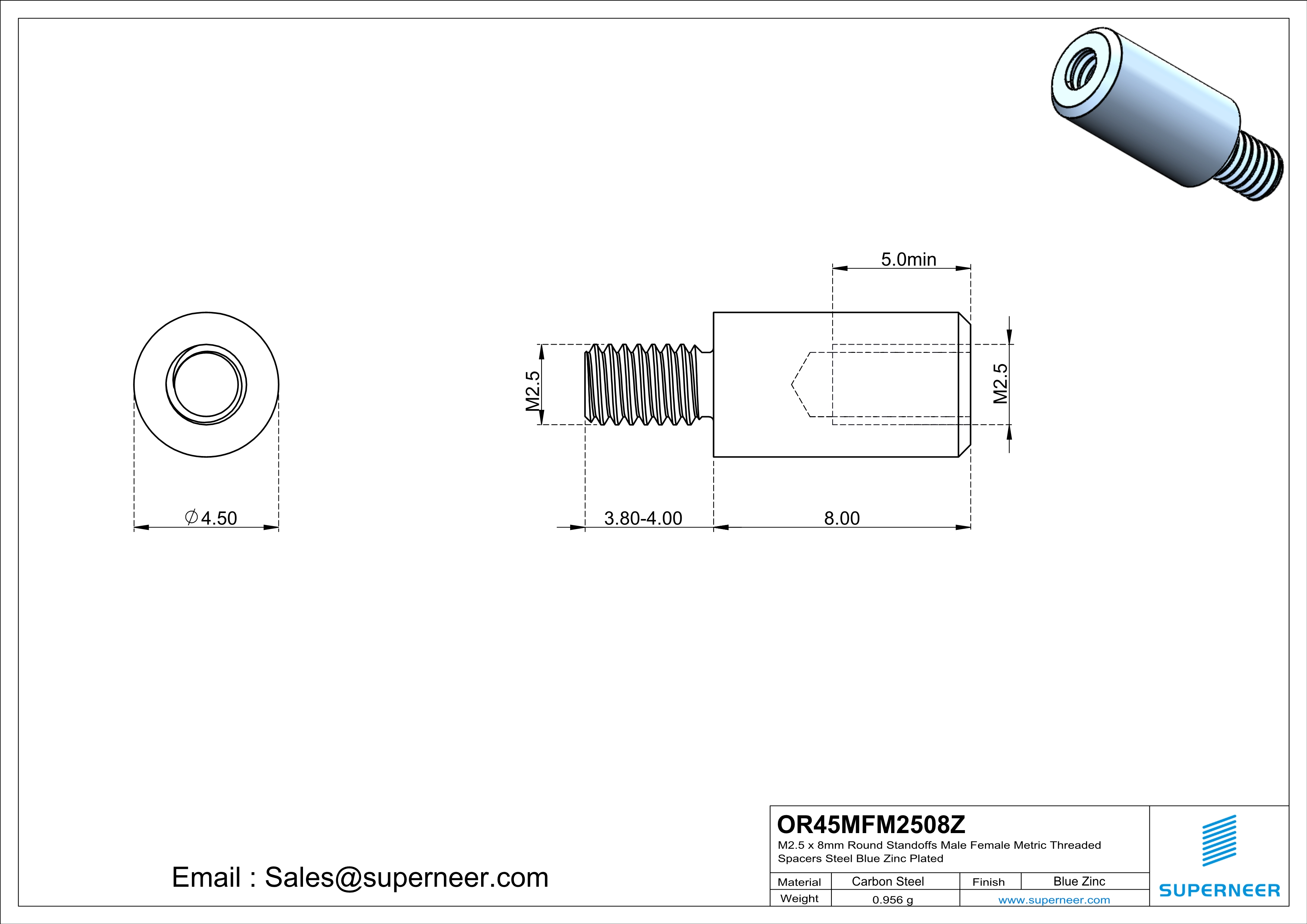 M2.5 x 8mm Round Standoffs Male Female Metric Threaded Spacers