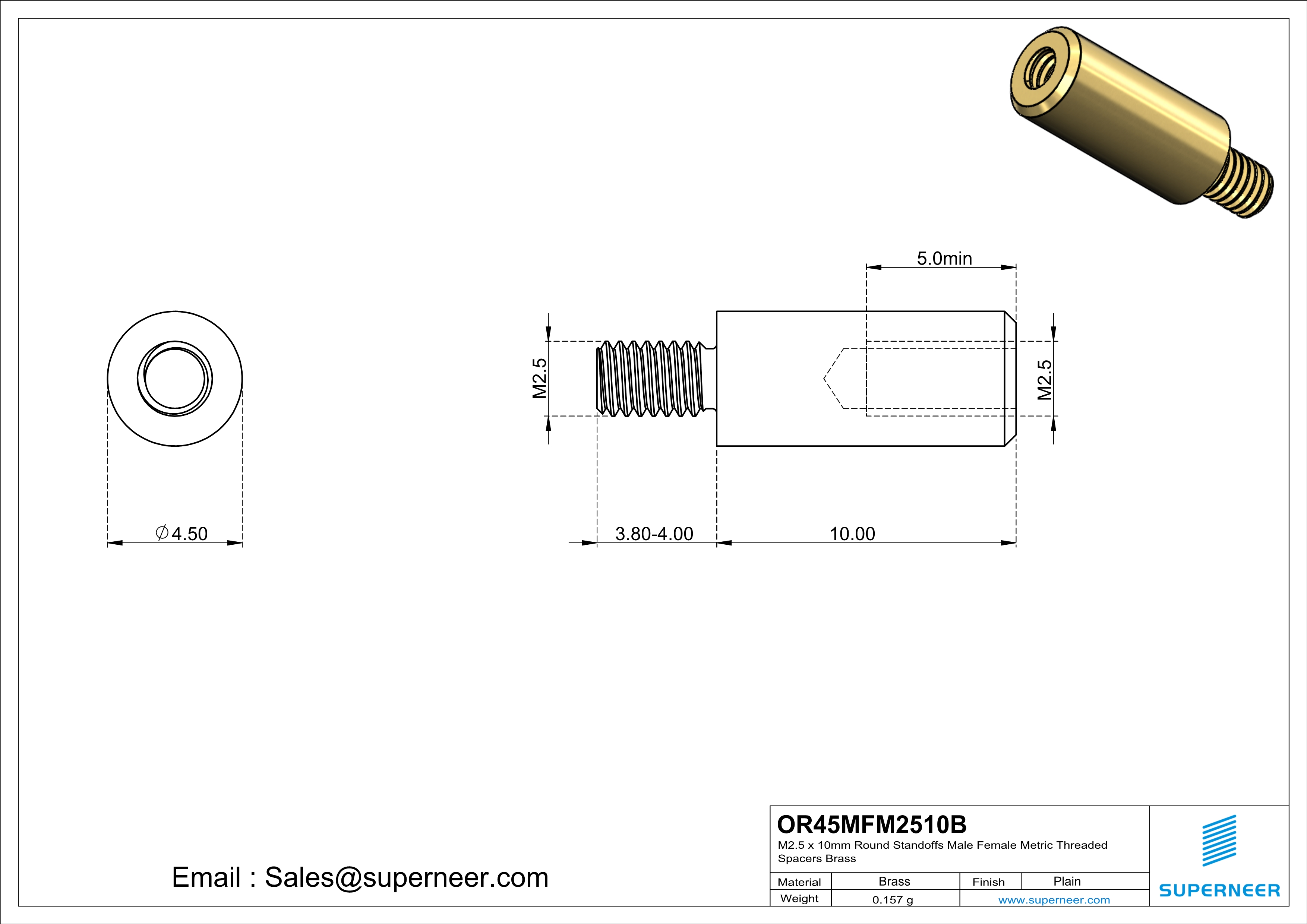 M2.5 x 10mm Round Standoffs Male Female Metric Threaded Spacers