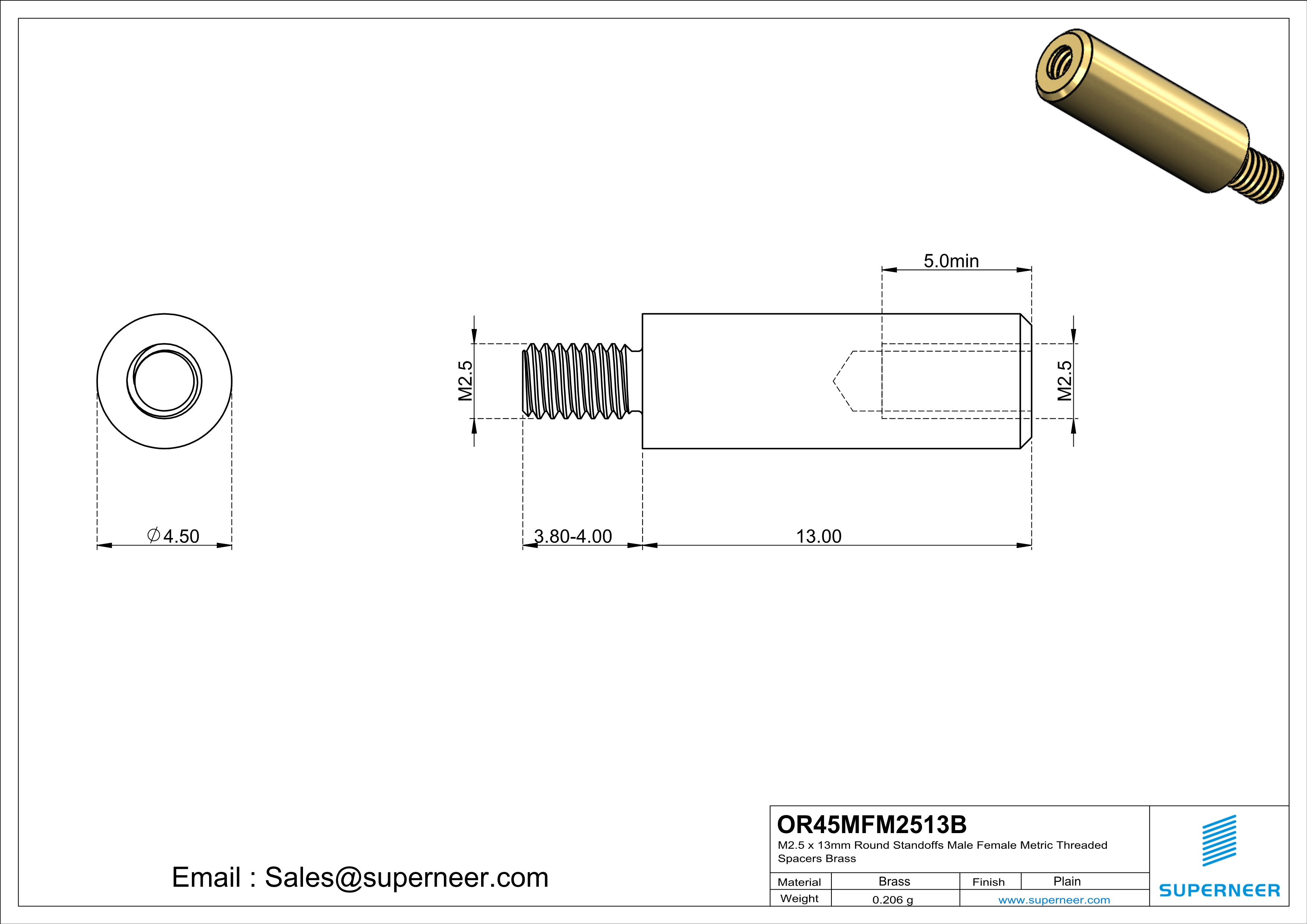 M2.5 x 13mm Round Standoffs Male Female Metric Threaded Spacers