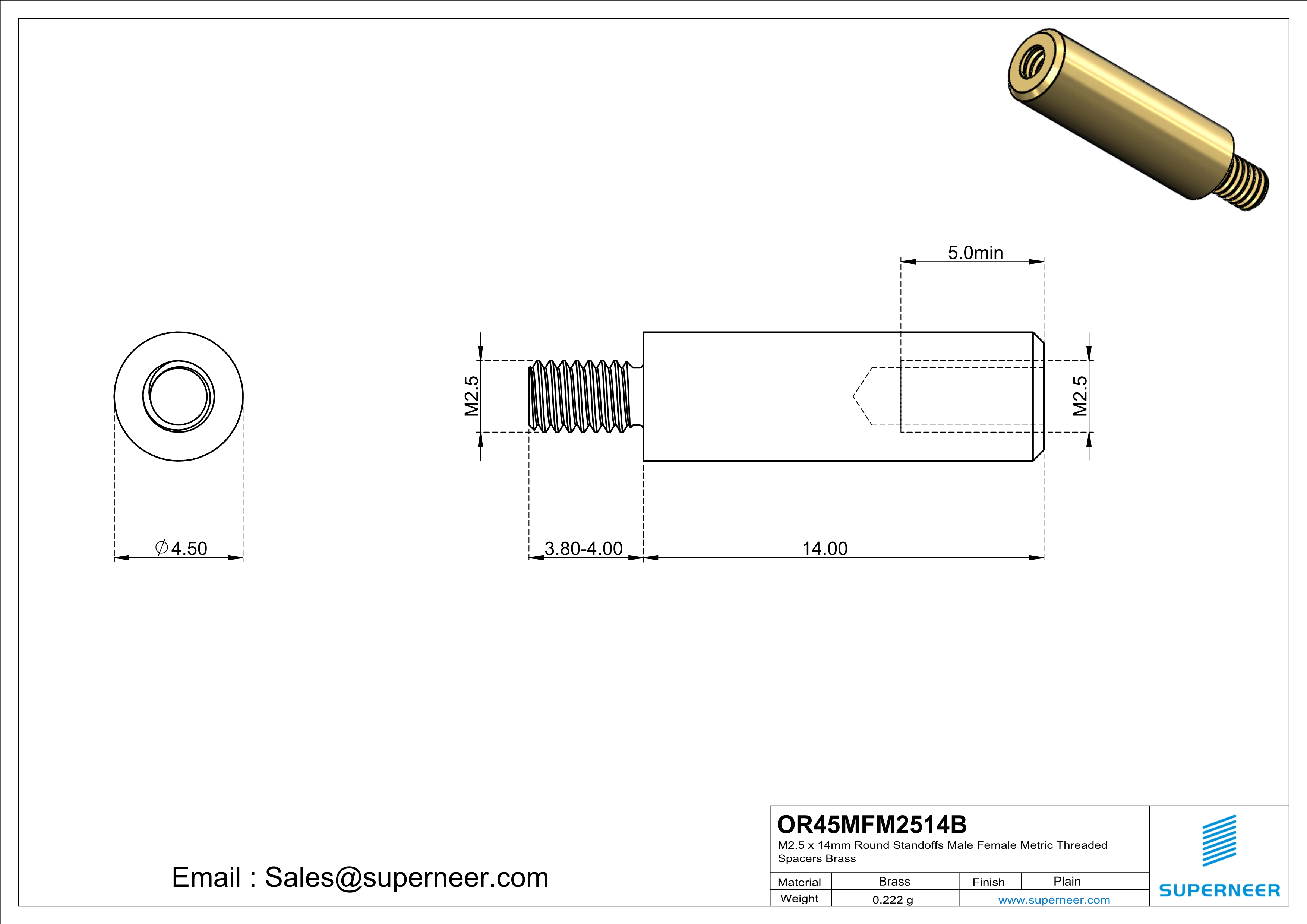 M2.5 x 14mm Round Standoffs Male Female Metric Threaded Spacers