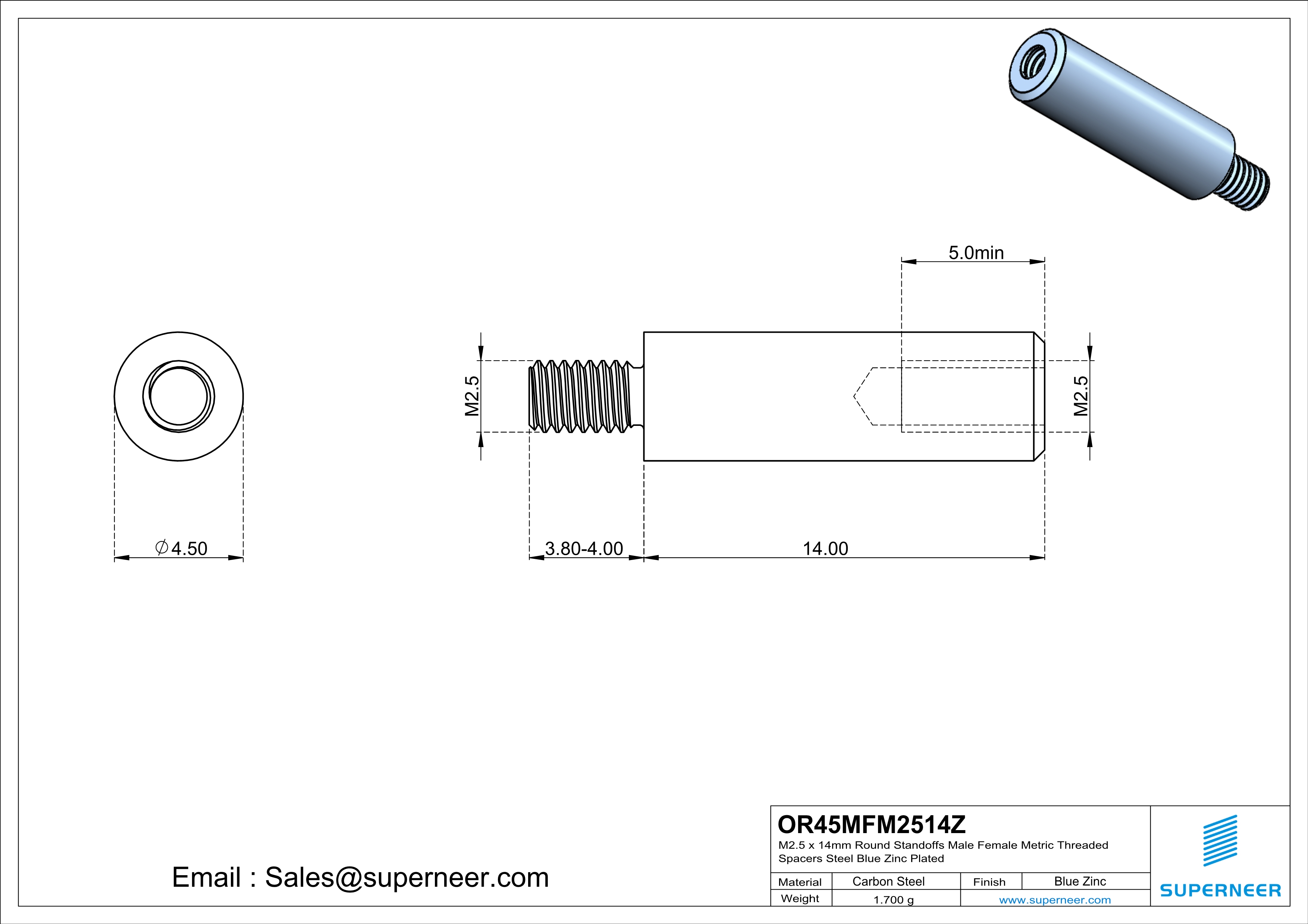 M2.5 x 14mm Round Standoffs Male Female Metric Threaded Spacers