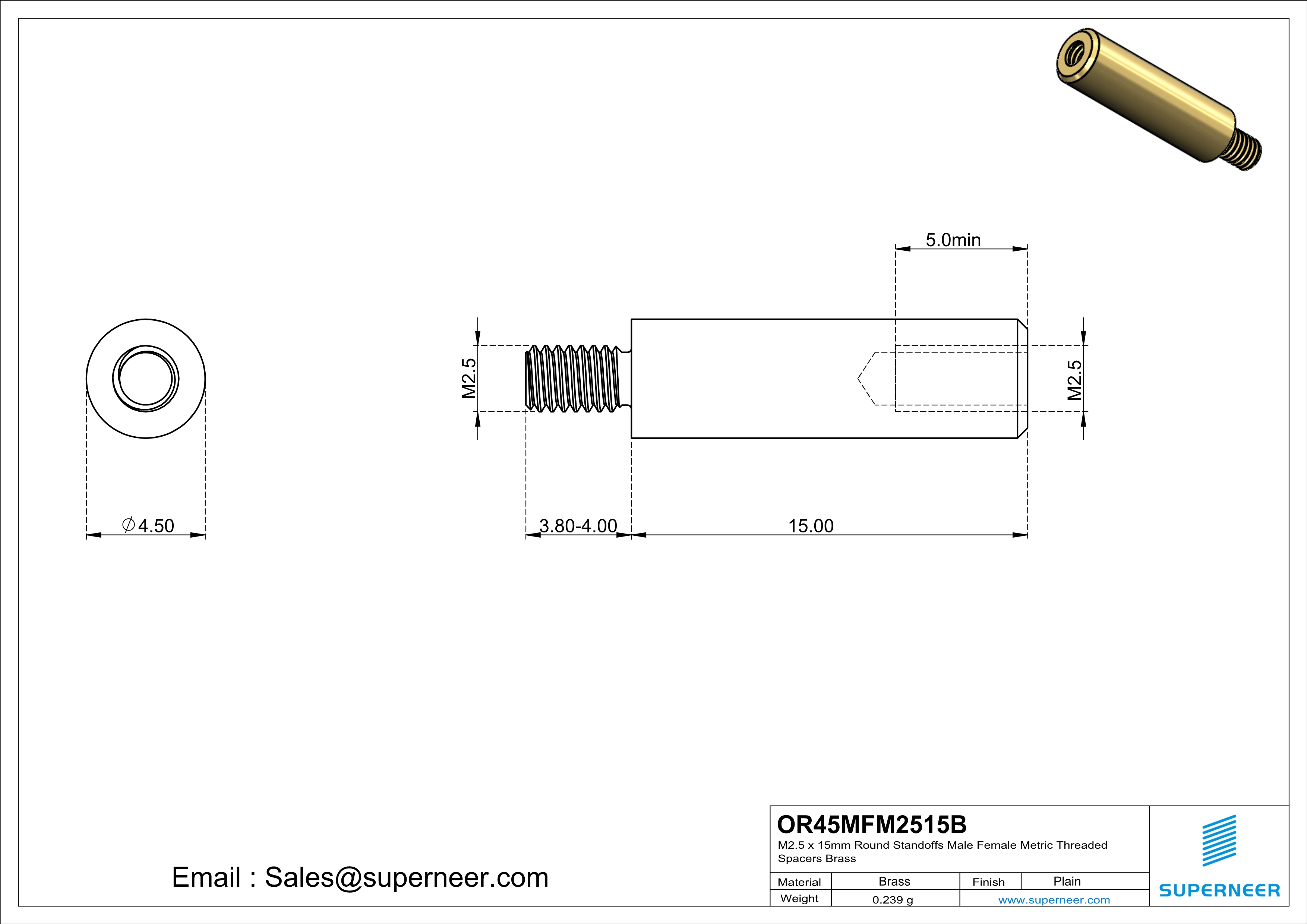 M2.5 x 15mm Round Standoffs Male Female Metric Threaded Spacers