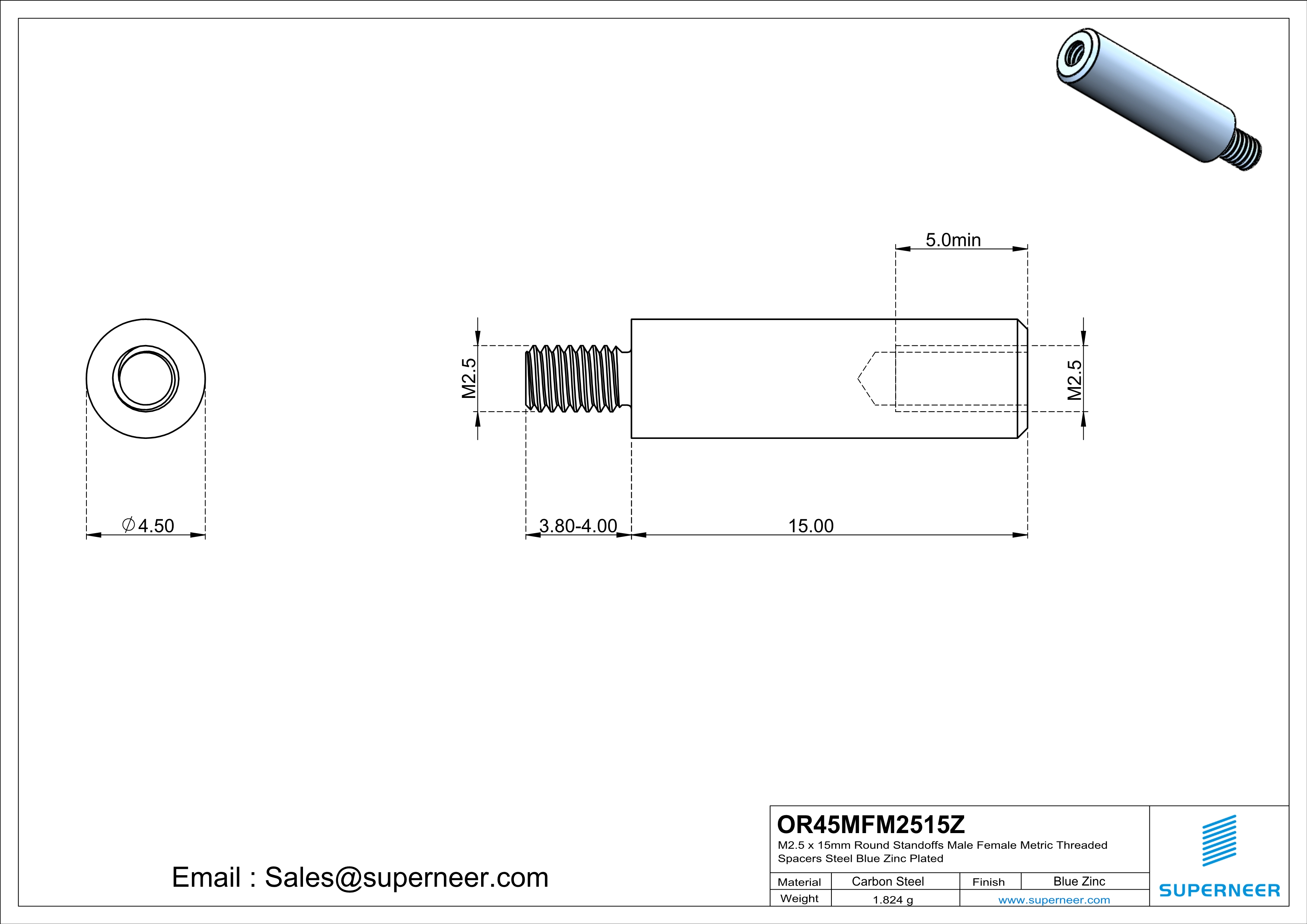 M2.5 x 15mm Round Standoffs Male Female Metric Threaded Spacers