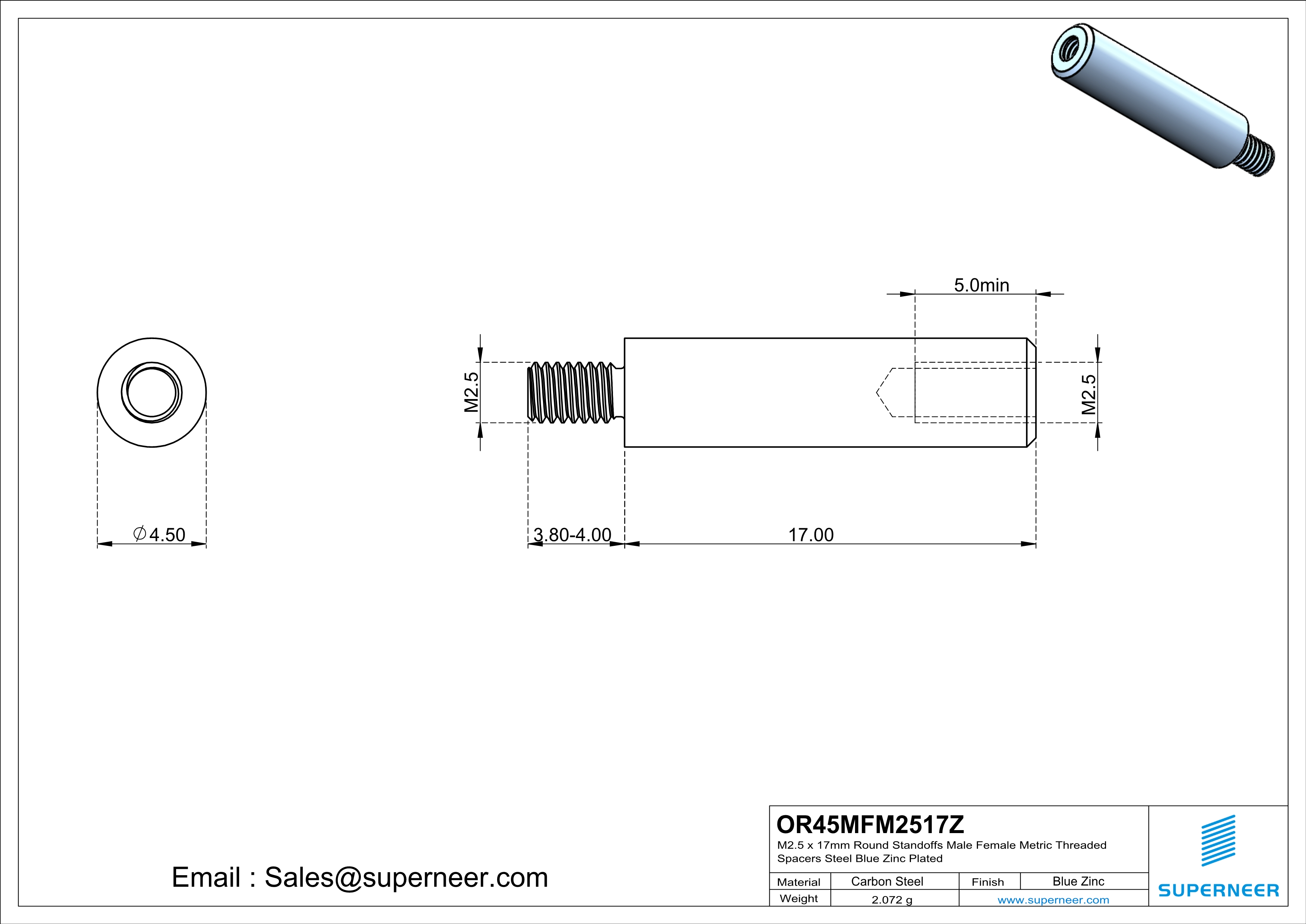 M2.5 x 17mm Round Standoffs Male Female Metric Threaded Spacers