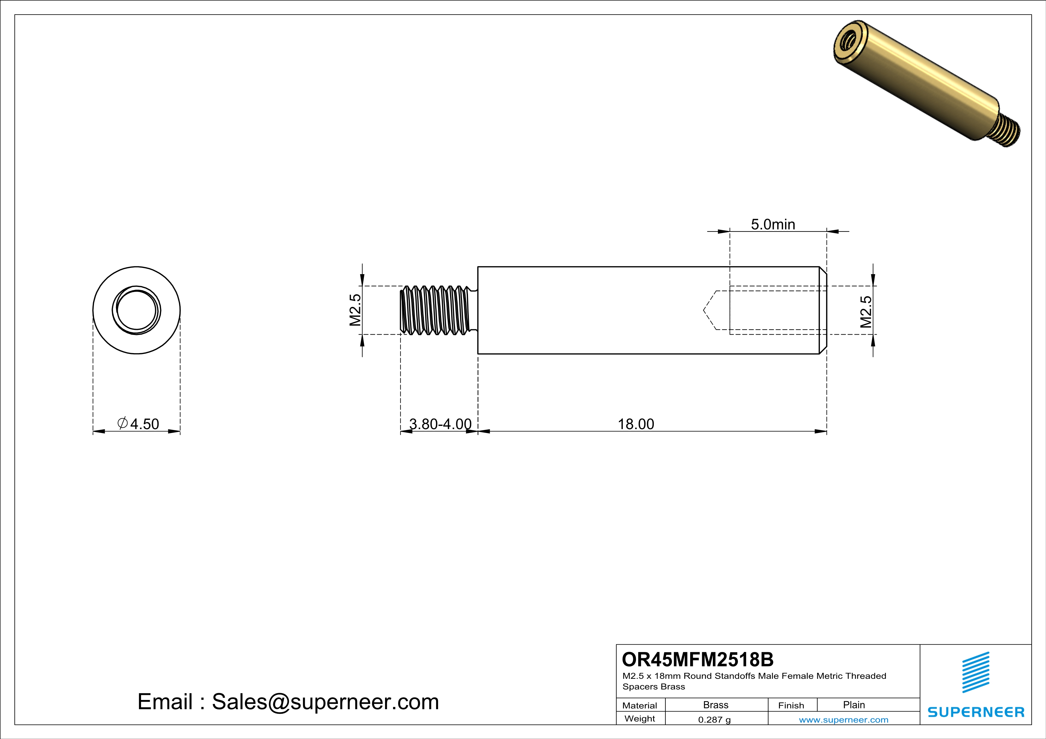 M2.5 x 18mm Round Standoffs Male Female Metric Threaded Spacers