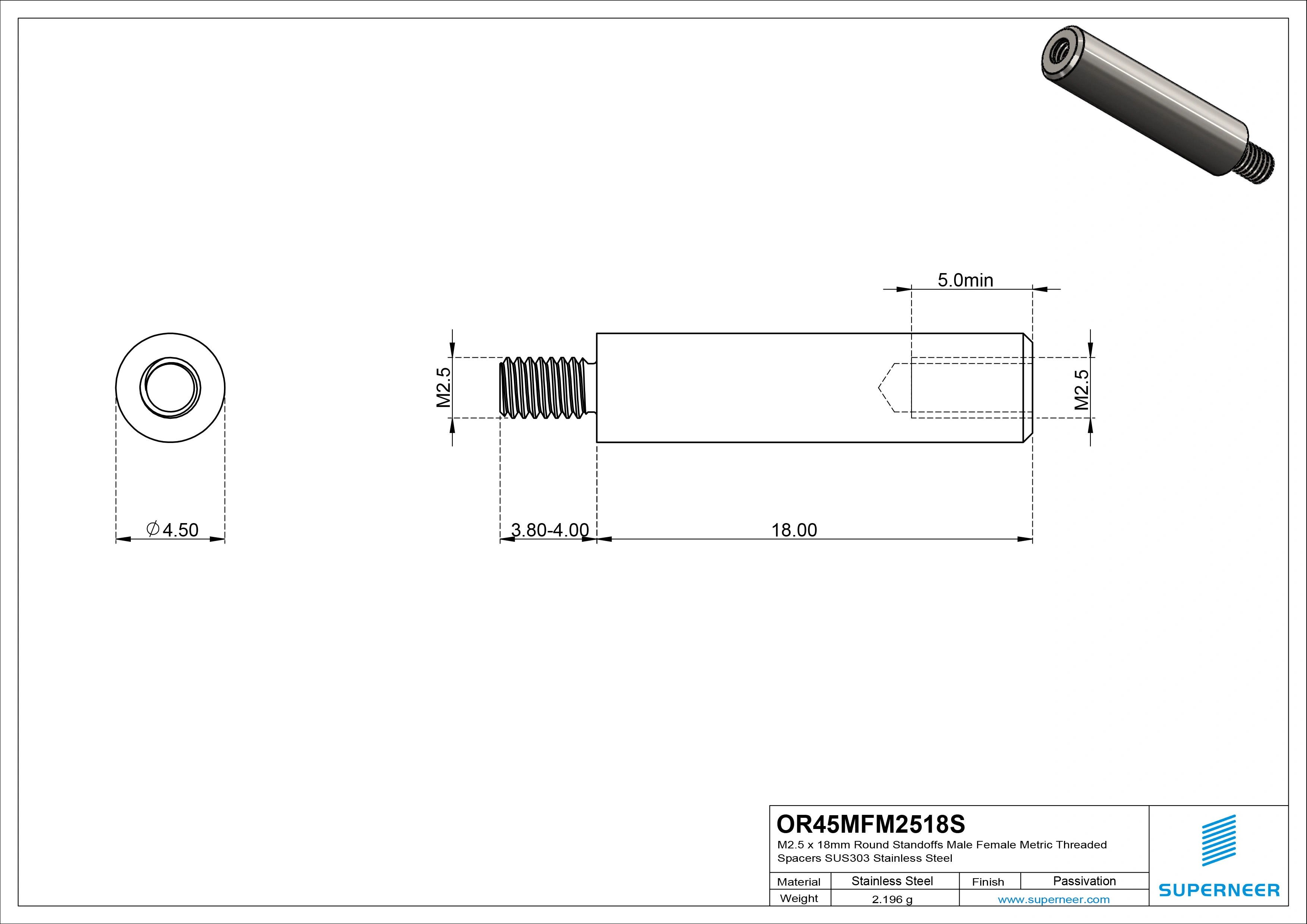 M2.5 x 18mm Round Standoffs Male Female Metric Threaded Spacers