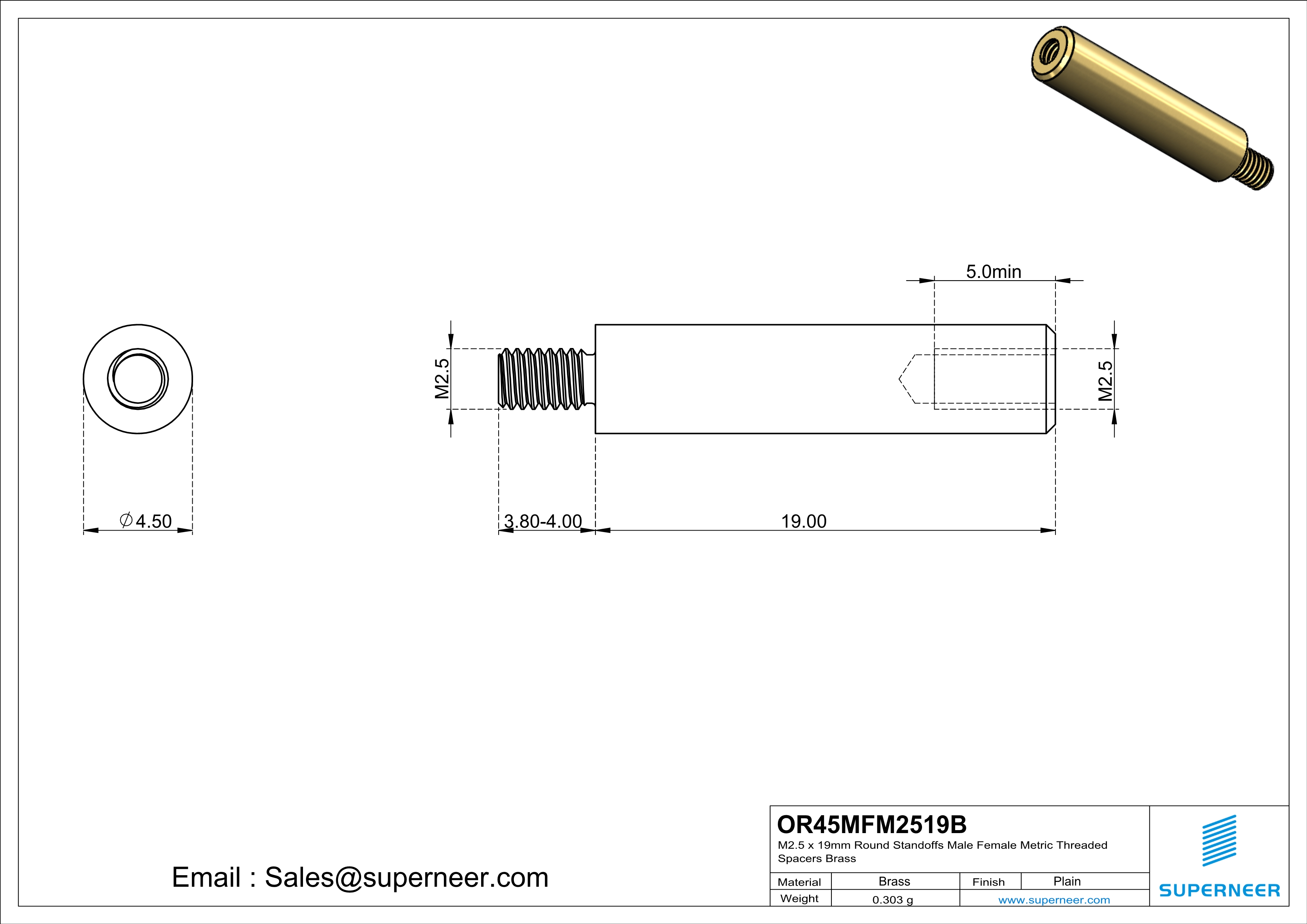 M2.5 x 19mm Round Standoffs Male Female Metric Threaded Spacers