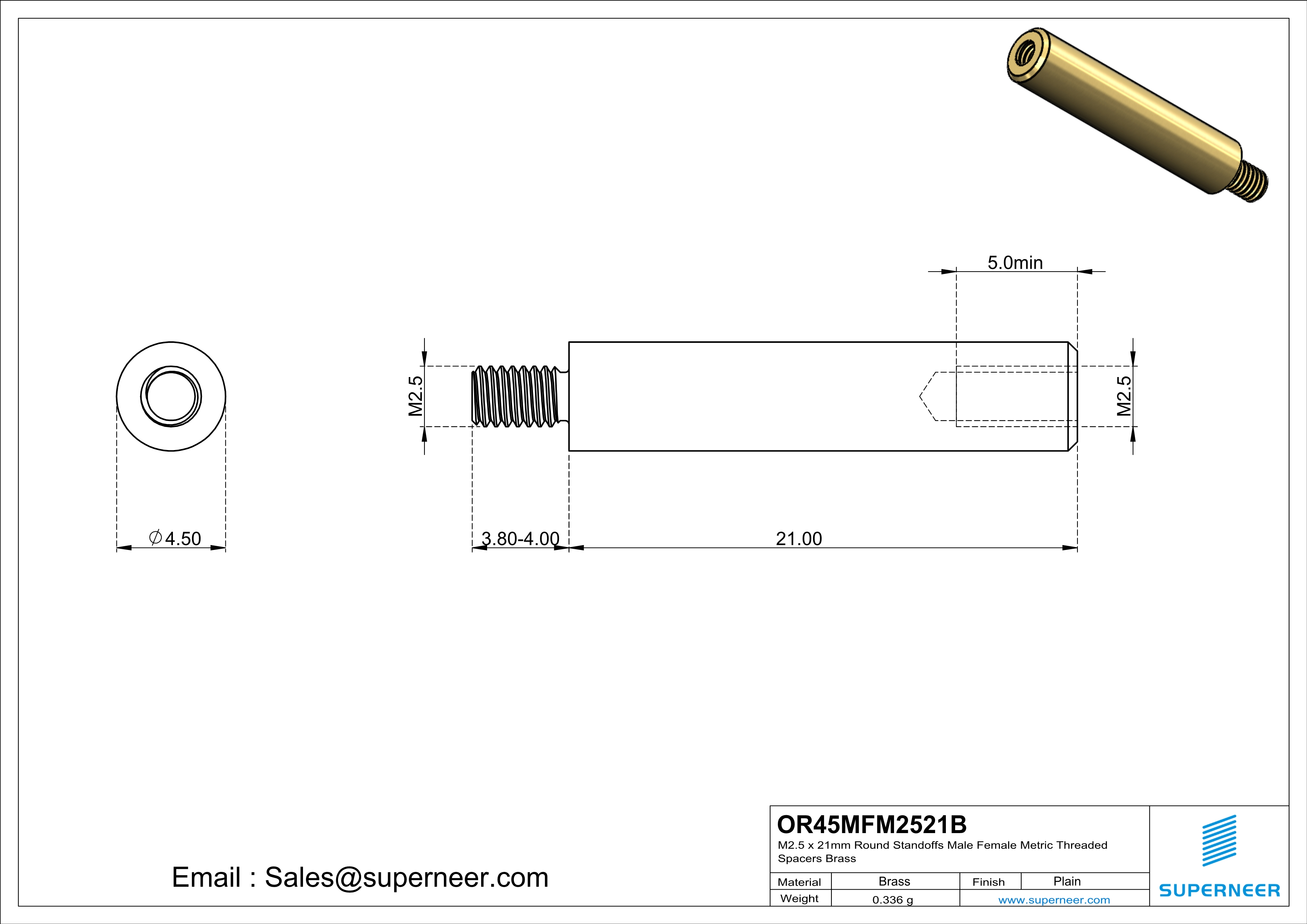 M2.5 x 21mm Round Standoffs Male Female Metric Threaded Spacers