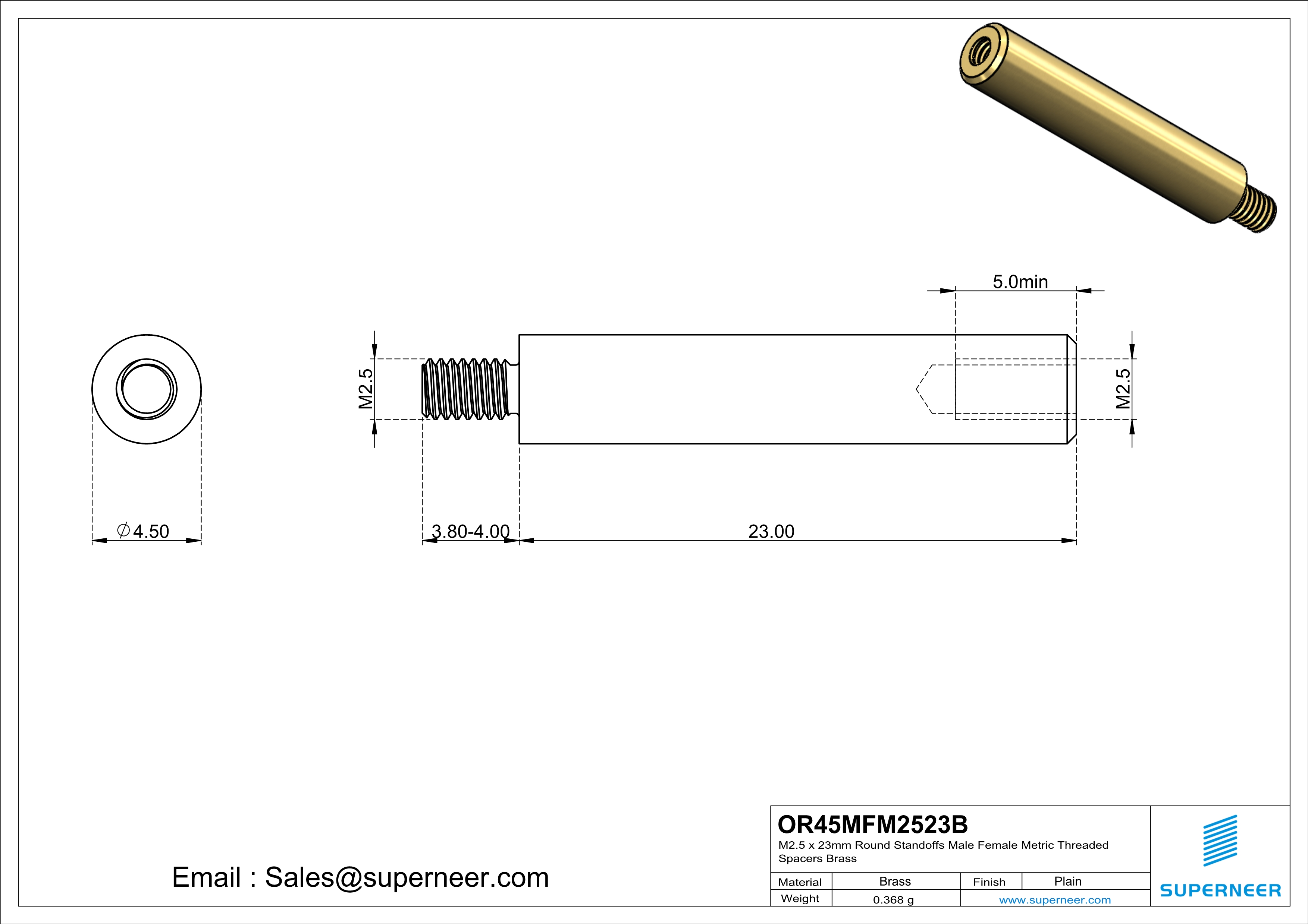 M2.5 x 23mm Round Standoffs Male Female Metric Threaded Spacers