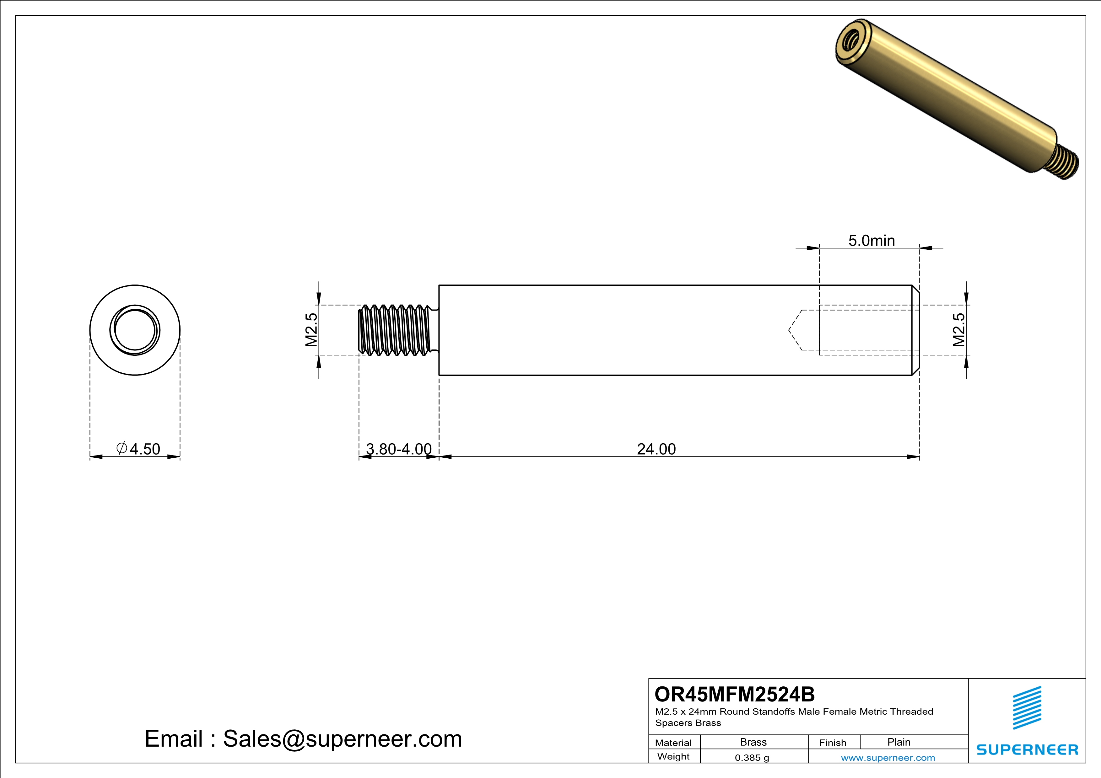 M2.5 x 24mm Round Standoffs Male Female Metric Threaded Spacers