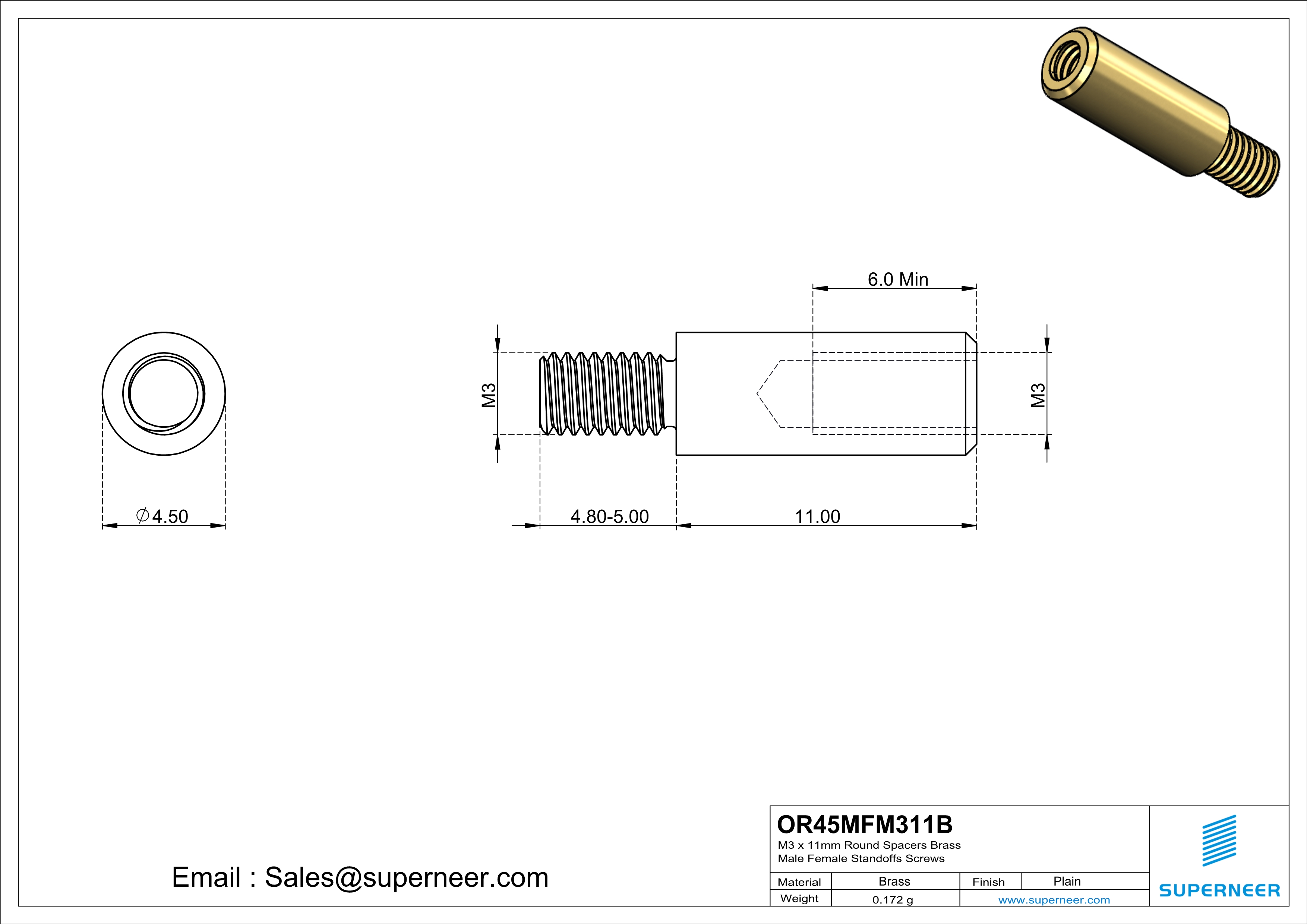 M3 x 11mm Round Spacers Brass Male Female Standoffs Screws