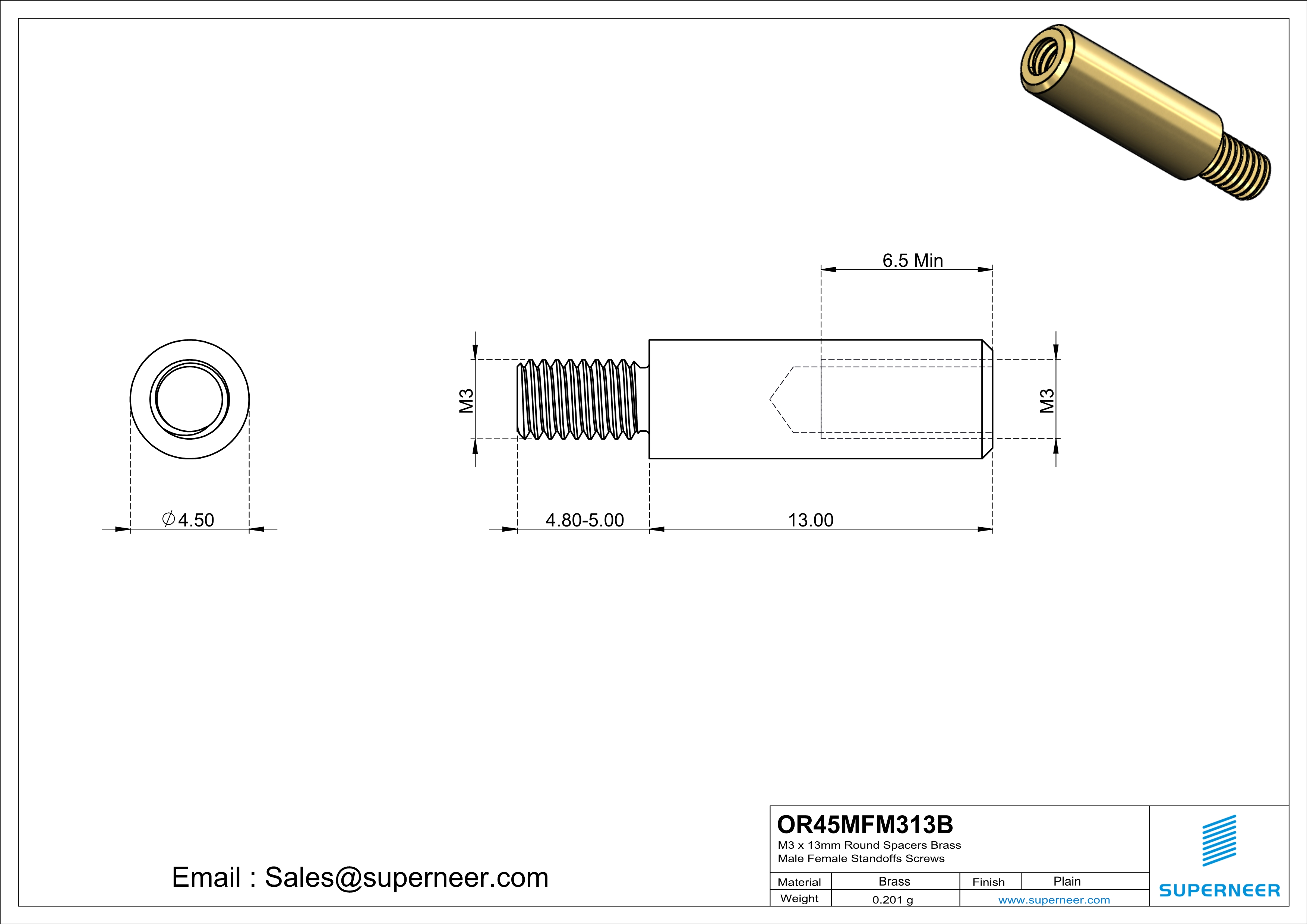 M3 x 13mm Round Spacers Brass Male Female Standoffs Screws