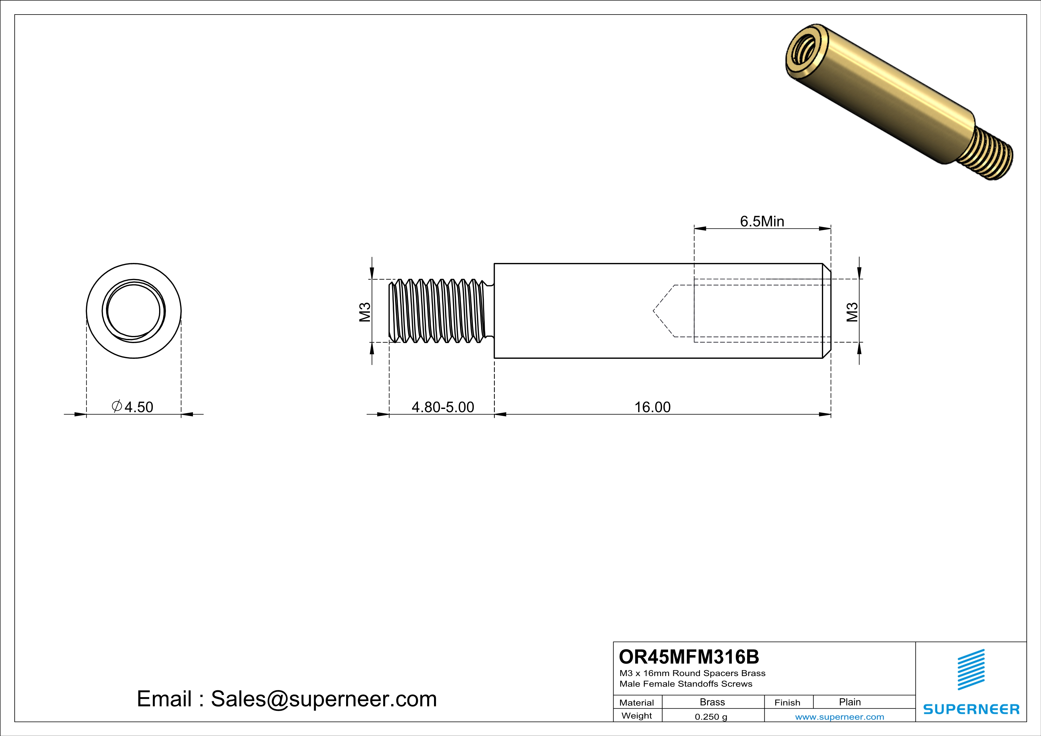 M3 x 16mm Round Spacers Brass Male Female Standoffs Screws