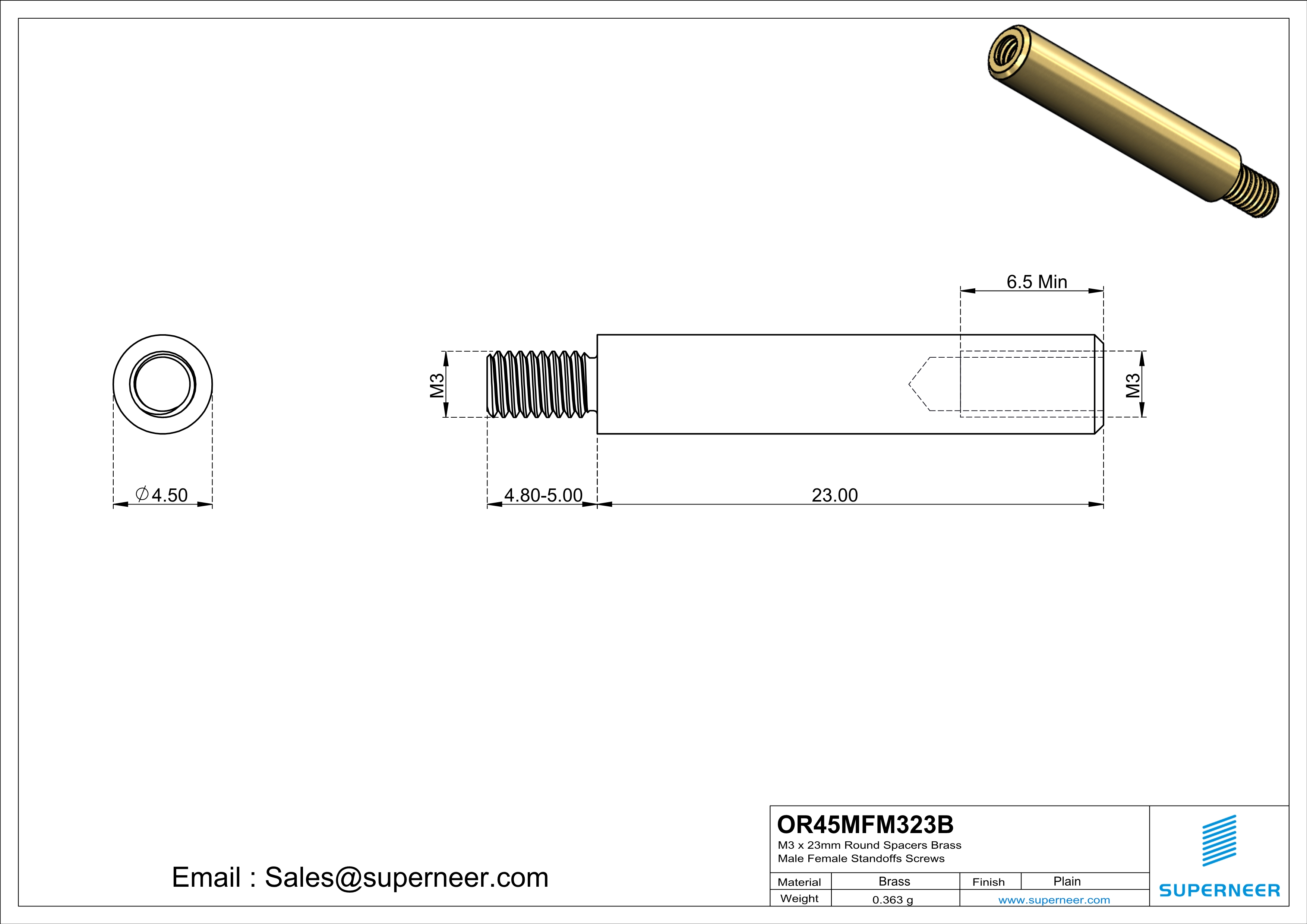 M3 x 23mm Round Spacers Brass Male Female Standoffs Screws