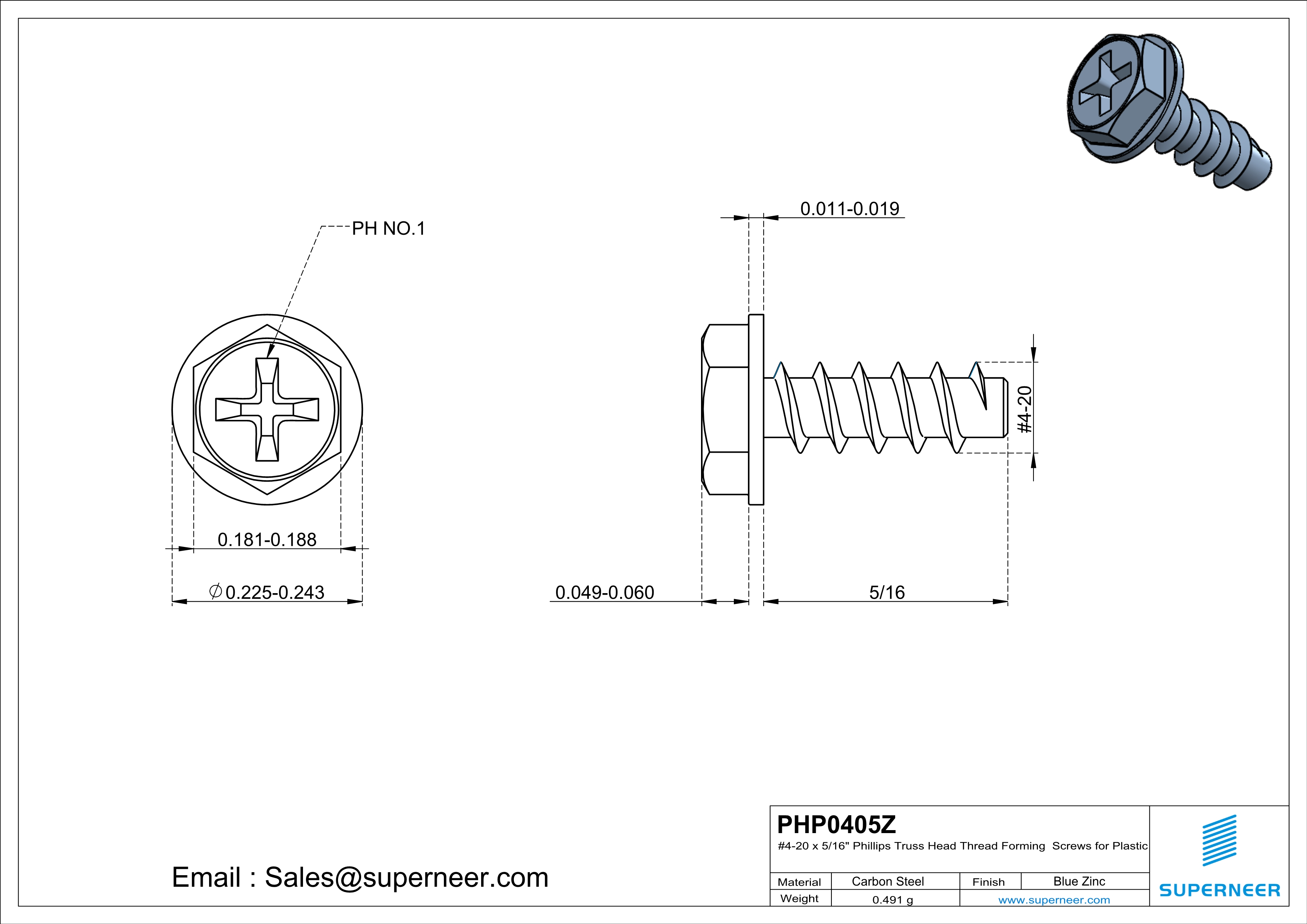 4 × 5/16" Hex Washer Head Phillips Thread Forming inch Screws for Plastic  Steel Blue Zinc Plated