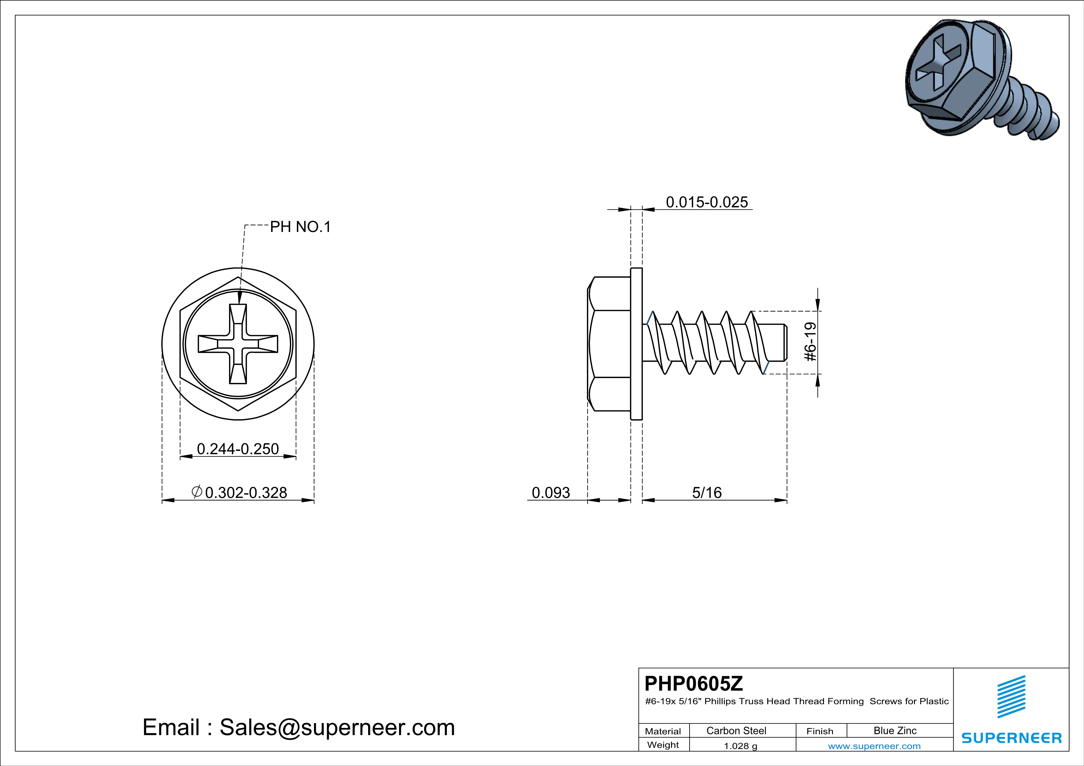 6 × 5/16" Hex Washer Head Phillips Thread Forming inch Screws for Plastic  Steel Blue Zinc Plated