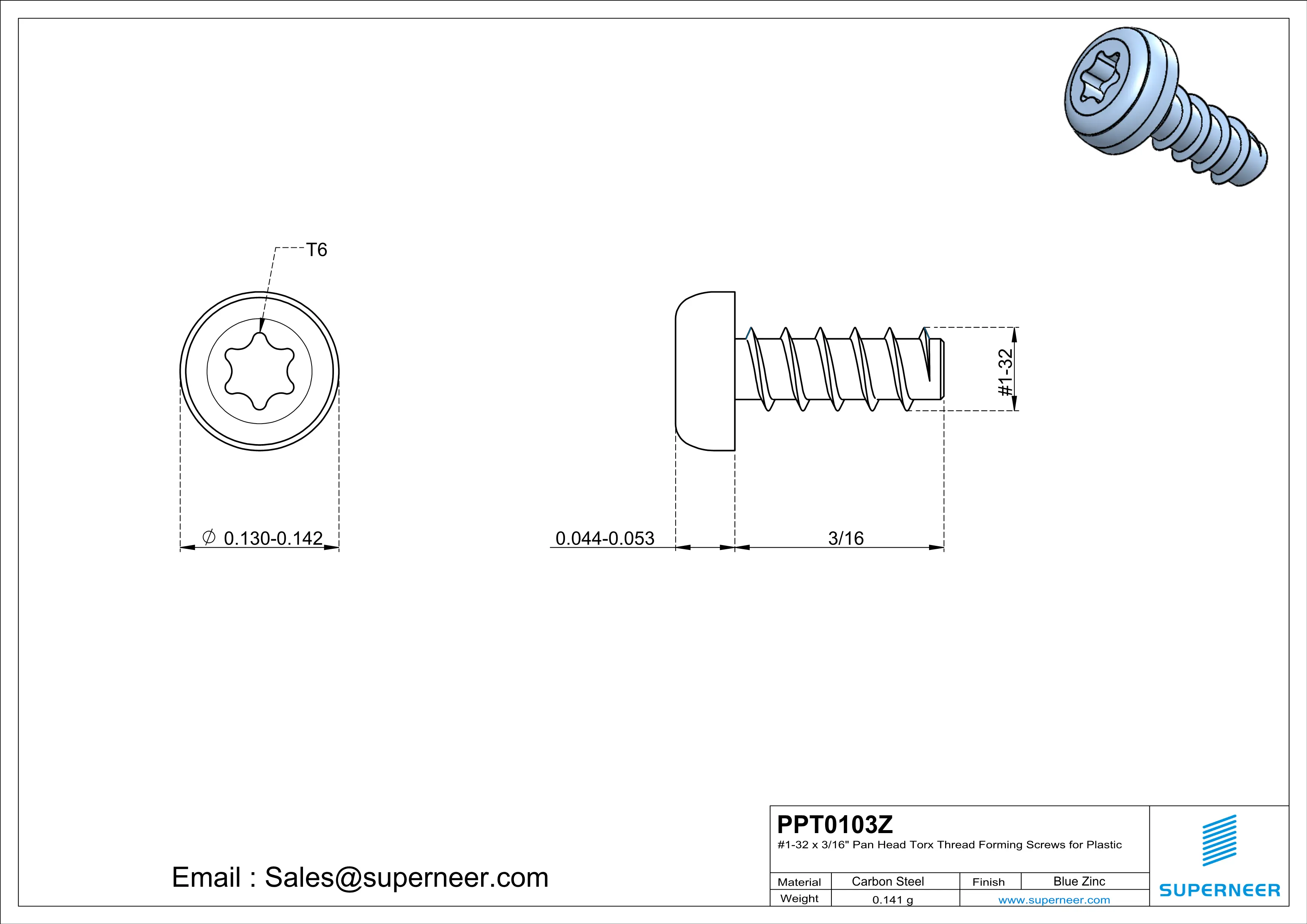 1 × 3/16" Pan Head Torx Thread Forming inch Screws for Plastic  Steel Blue Zinc Plated