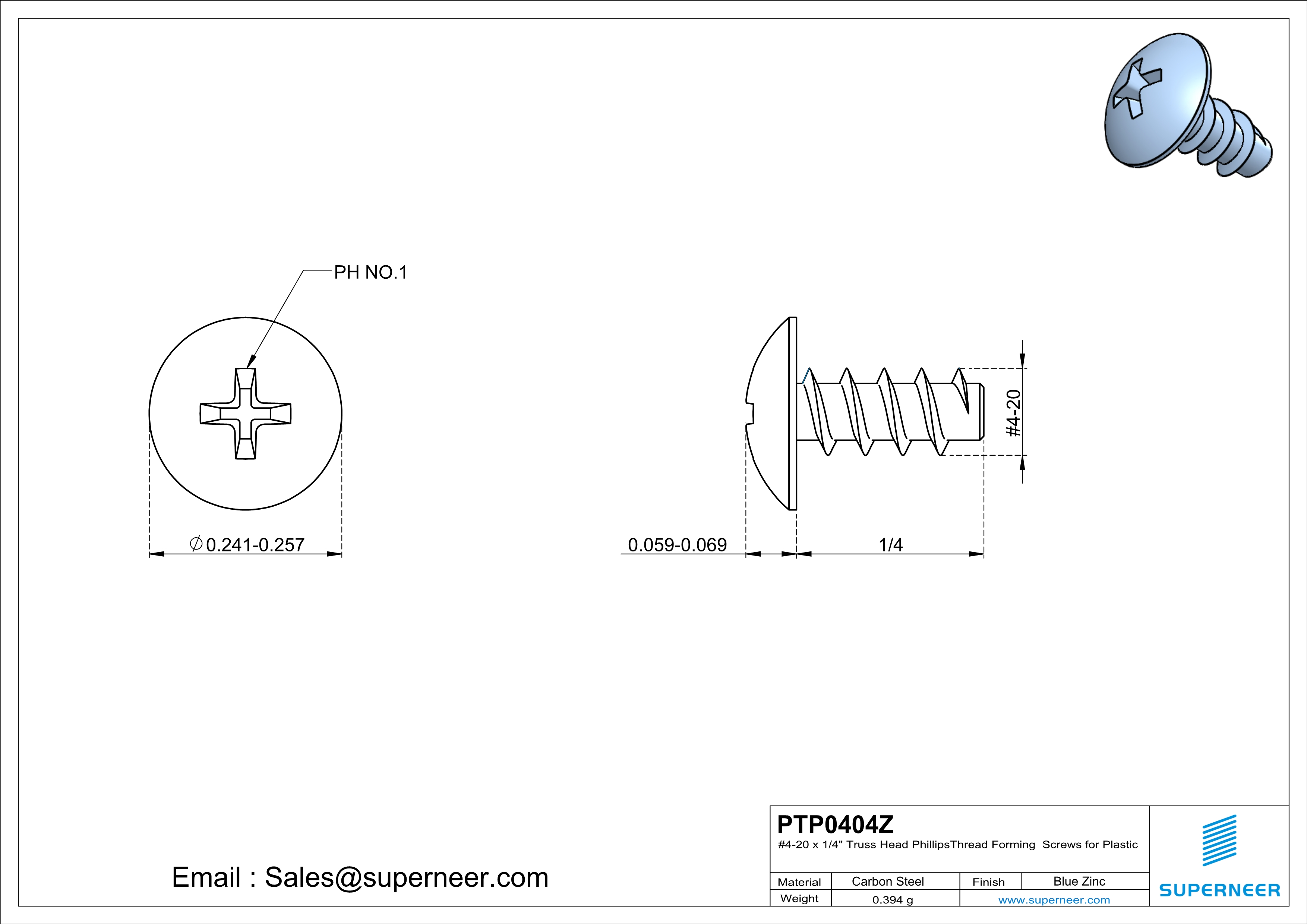 4 × 1/4" Truss Head Phillips Thread Forming inch Screws for Plastic  Steel Blue Zinc Plated