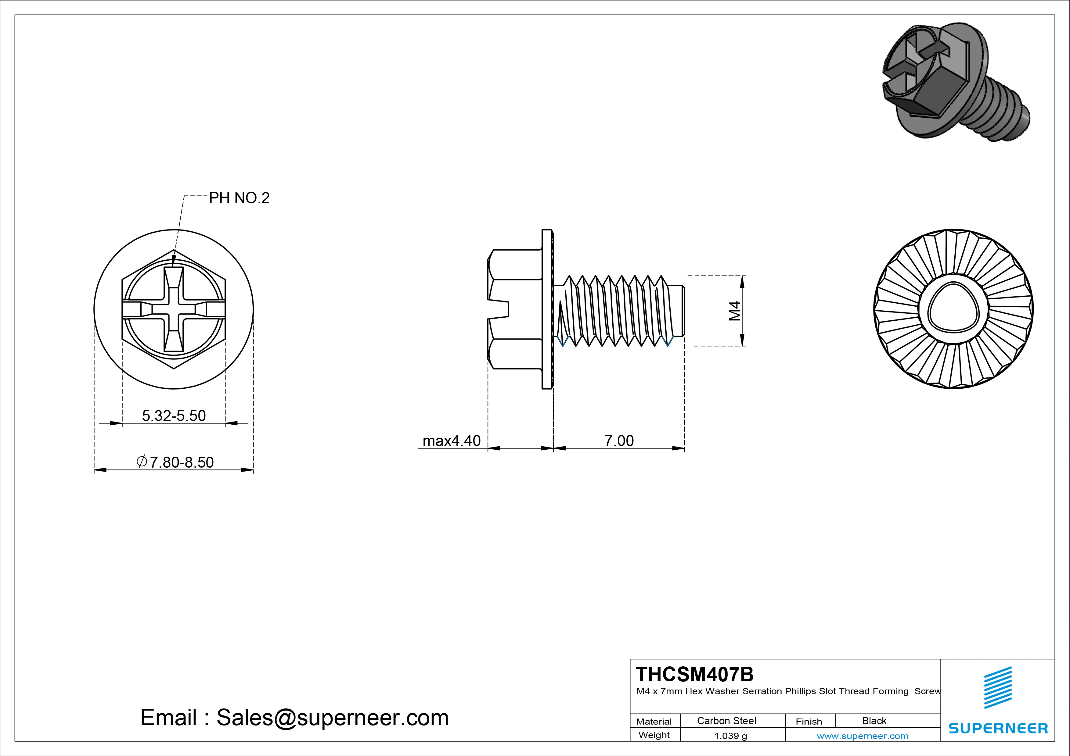 M4 × 7mm Indented Hex Washer Serrattion Phillips Slot Thread Forming Screws for Metal Steel Black