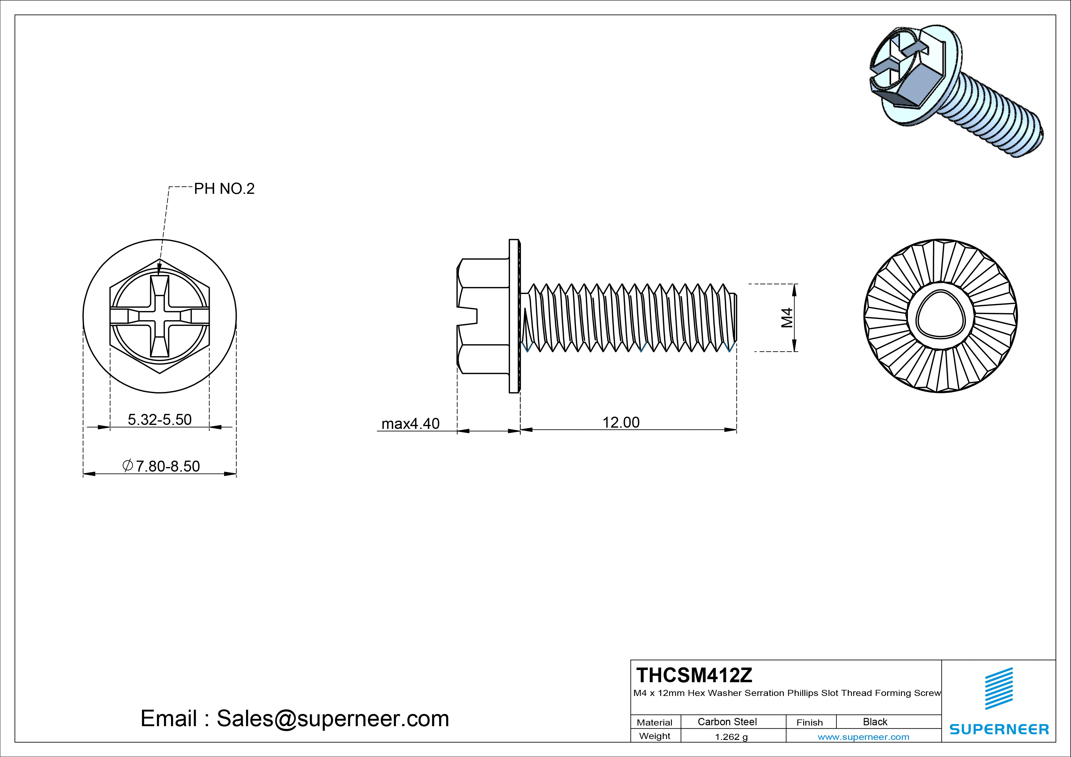 M4 × 12mm Indented Hex Washer Serrattion Phillips Slot Thread Forming Screws for Metal Steel Blue Zinc Plated