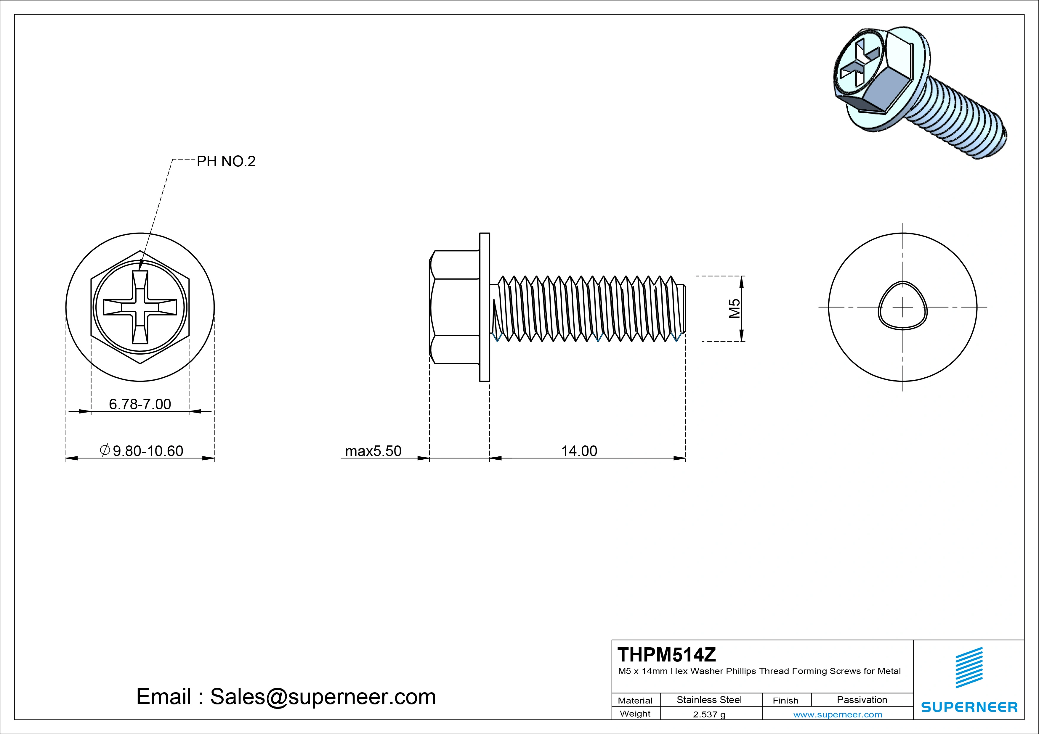 M5 × 14mm Indented Hex Washer Phillips Thread Forming Screws for Metal Steel Blue Zinc Plated