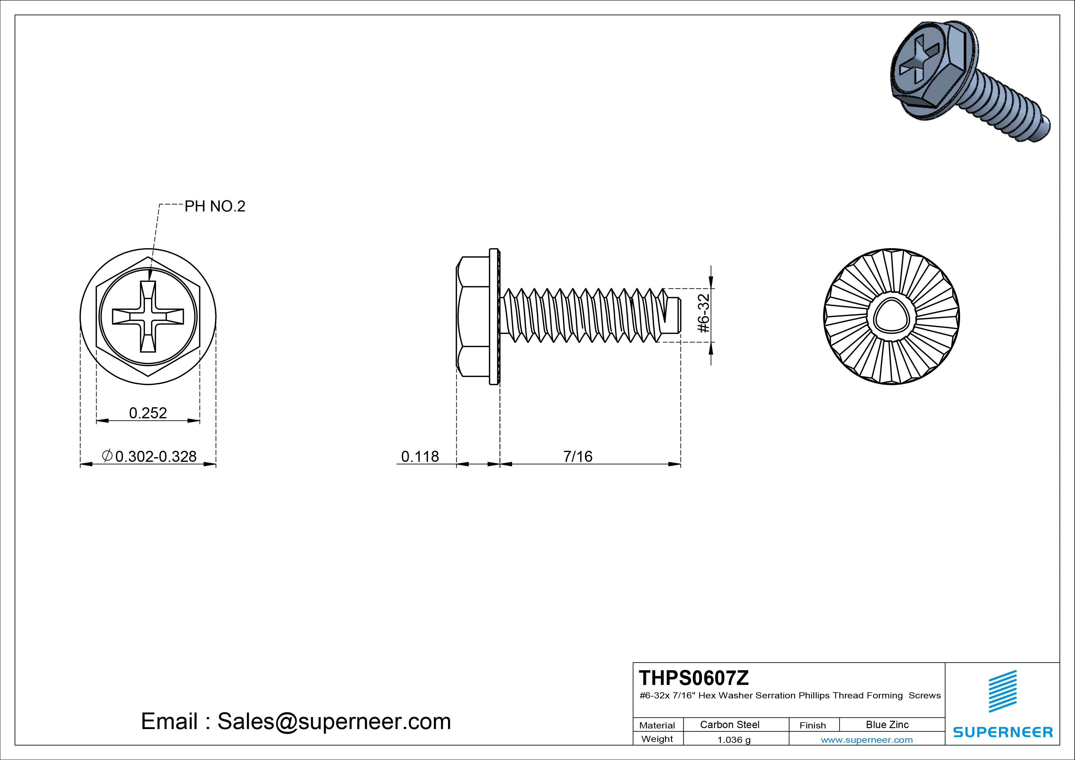 6-32 × 7/16 Hex Washer Serration Phillips Thread Forming  Screws for Metal  Steel Blue Zinc Plated