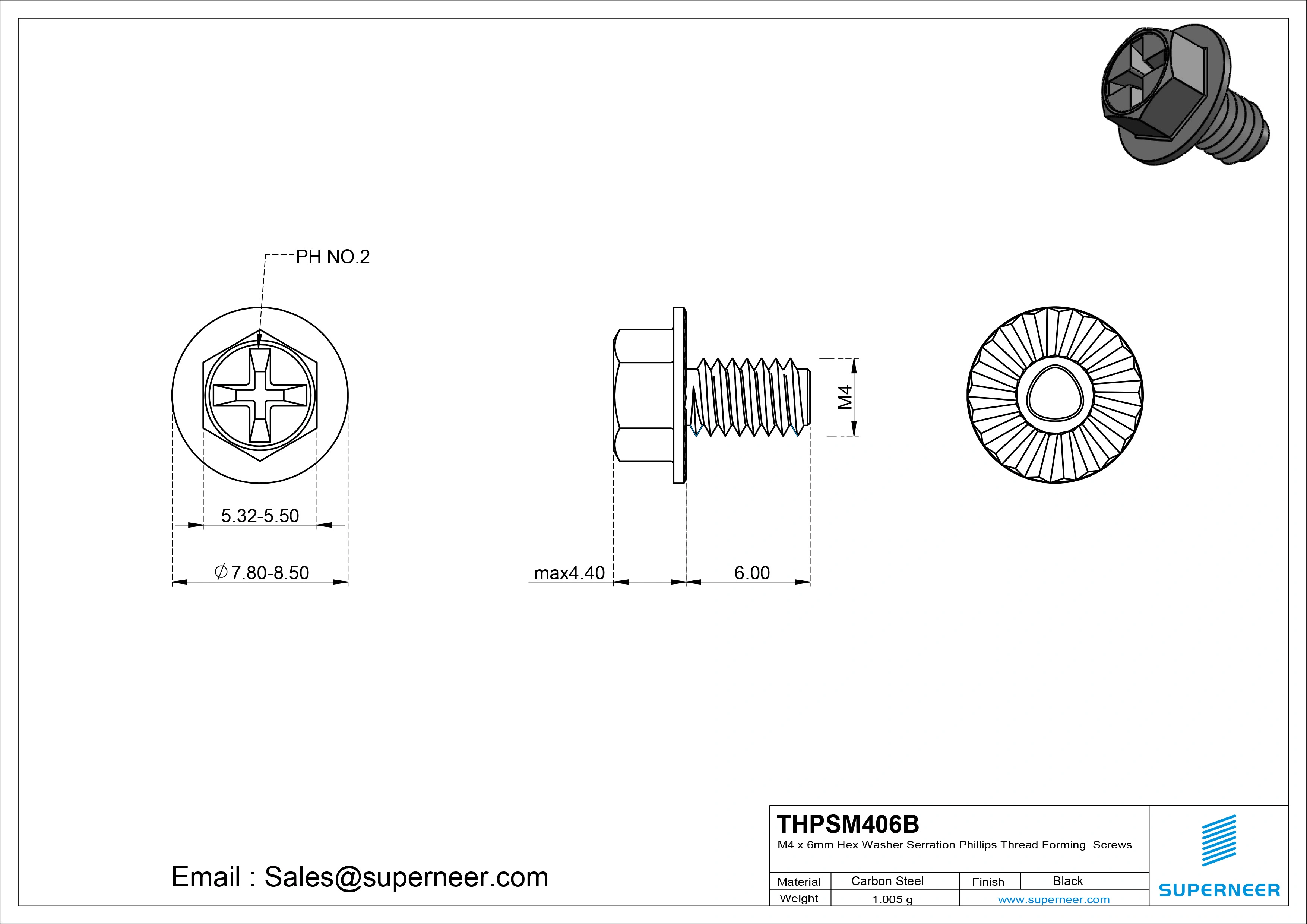 M4 × 6mm Indented Hex Washer Serrattion Phillips Thread Forming Screws for Metal Steel Black